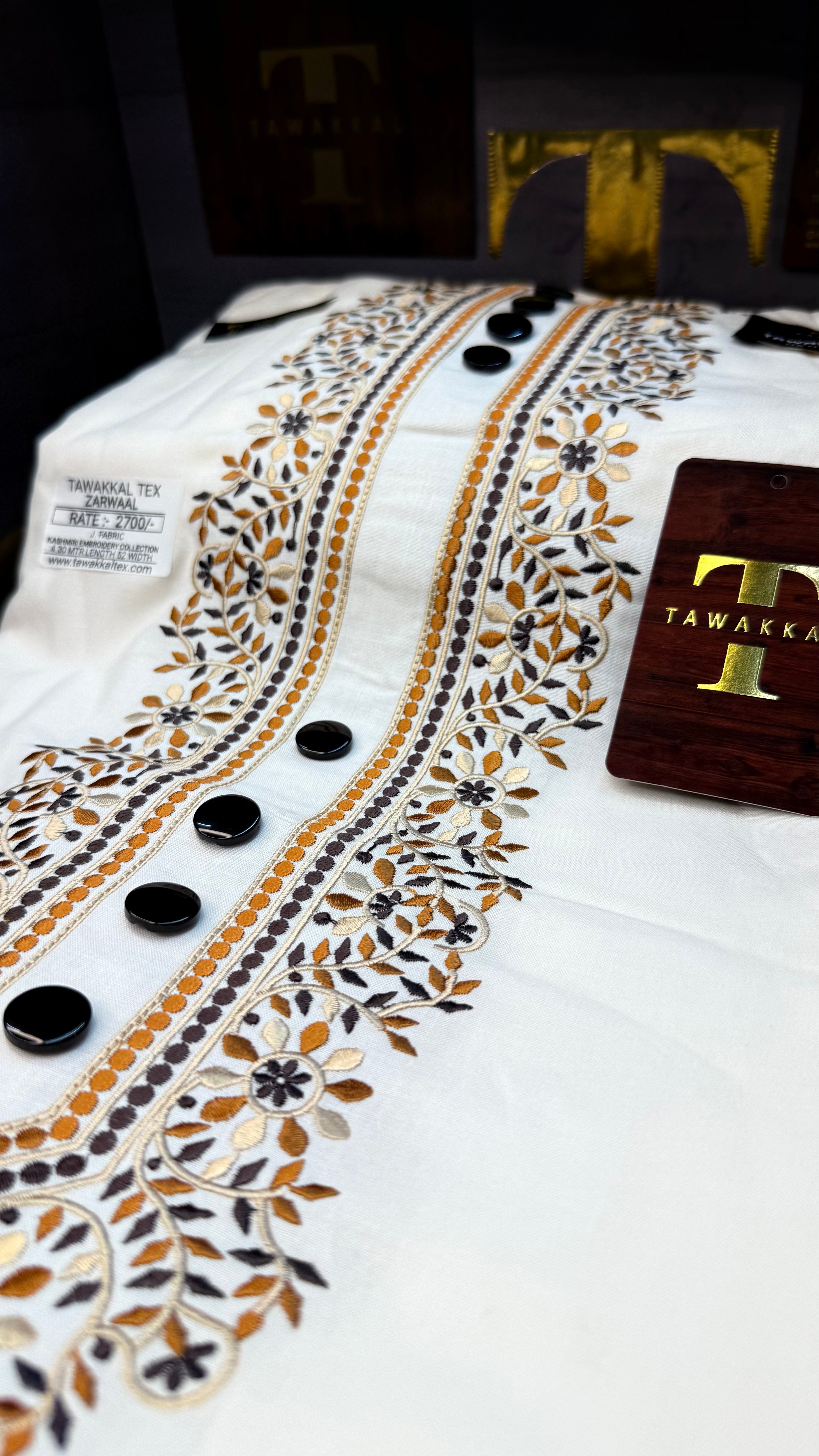 ZARWAAL OLIVE NOIR 101-10 MULTI COLOUR KASHMIRI EMBROIDERY UNSTICHED FULL KURTA SALWAR PATHANI (J. FABRIC IMPORTED) “Pics are clicked in HD cameras. Original color may vary from mobile to mobile depending on your handset. – Tawakkal Tex”