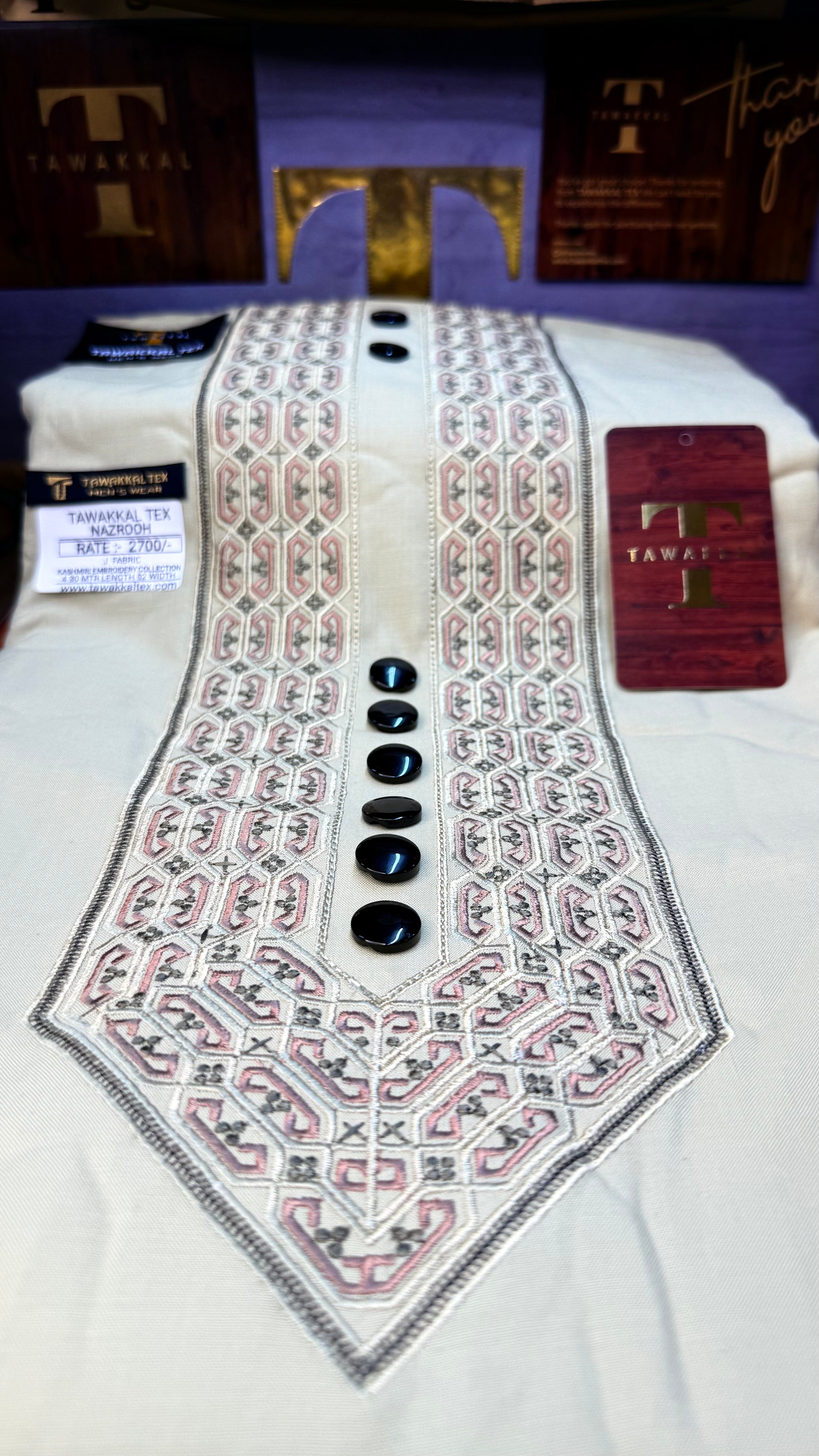 NAZROOH PEARL CREAM 102-03 MULTI COLOUR KASHMIRI EMBROIDERY UNSTICHED FULL KURTA SALWAR PATHANI (J. FABRIC IMPORTED) “Pics are clicked in HD cameras. Original color may vary from mobile to mobile depending on your handset. – Tawakkal Tex”