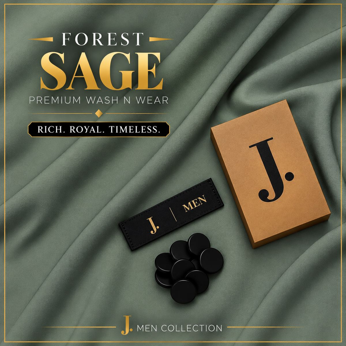 J. Men Premium Wash N Wear Fabric  – FOREST SAGE –  | 4.5 Meter