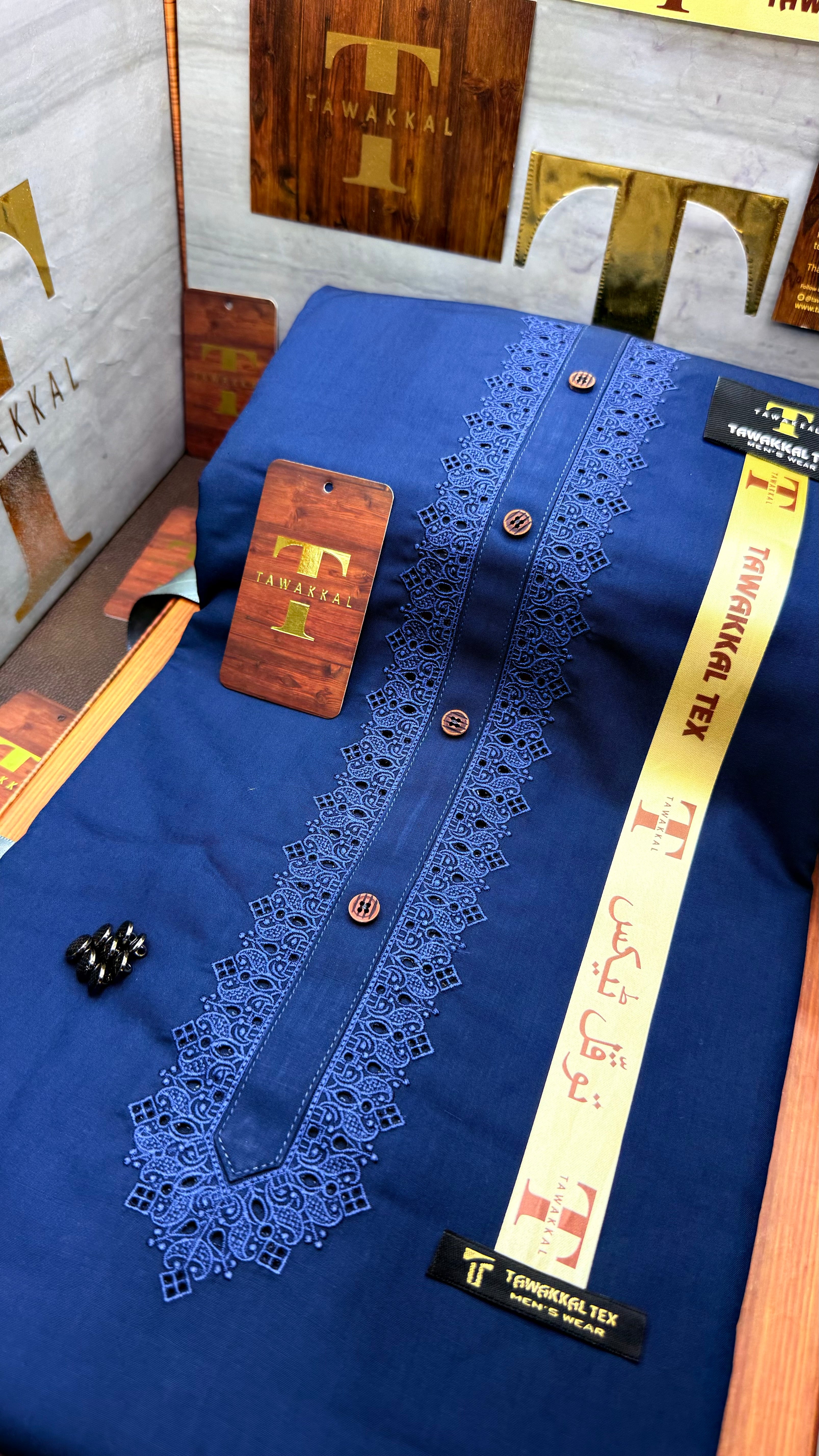 -47 ROYAL AZURE BLUE KURTA SALAWAR (PREMIUM SULEMANI EMBROIDERY PATHANI)