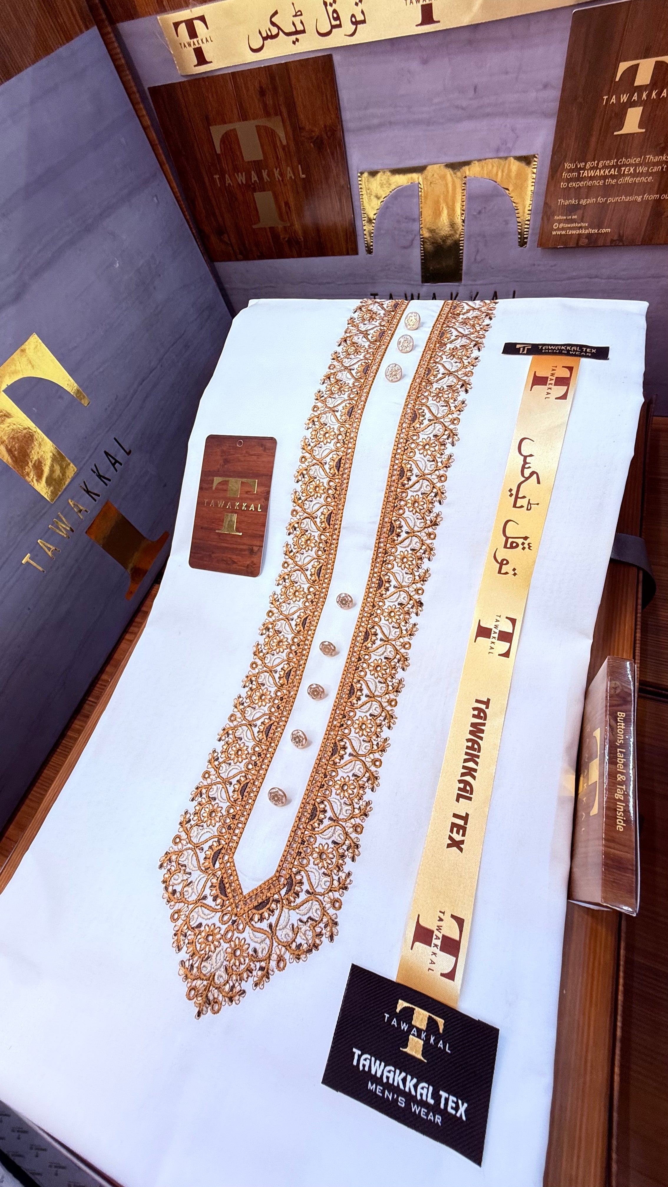 -A SULTAN GOLD KASHMIRI IMPORTED KURTA SALWAR PATHANI.(WITH AQ365 PERFUME FREE)