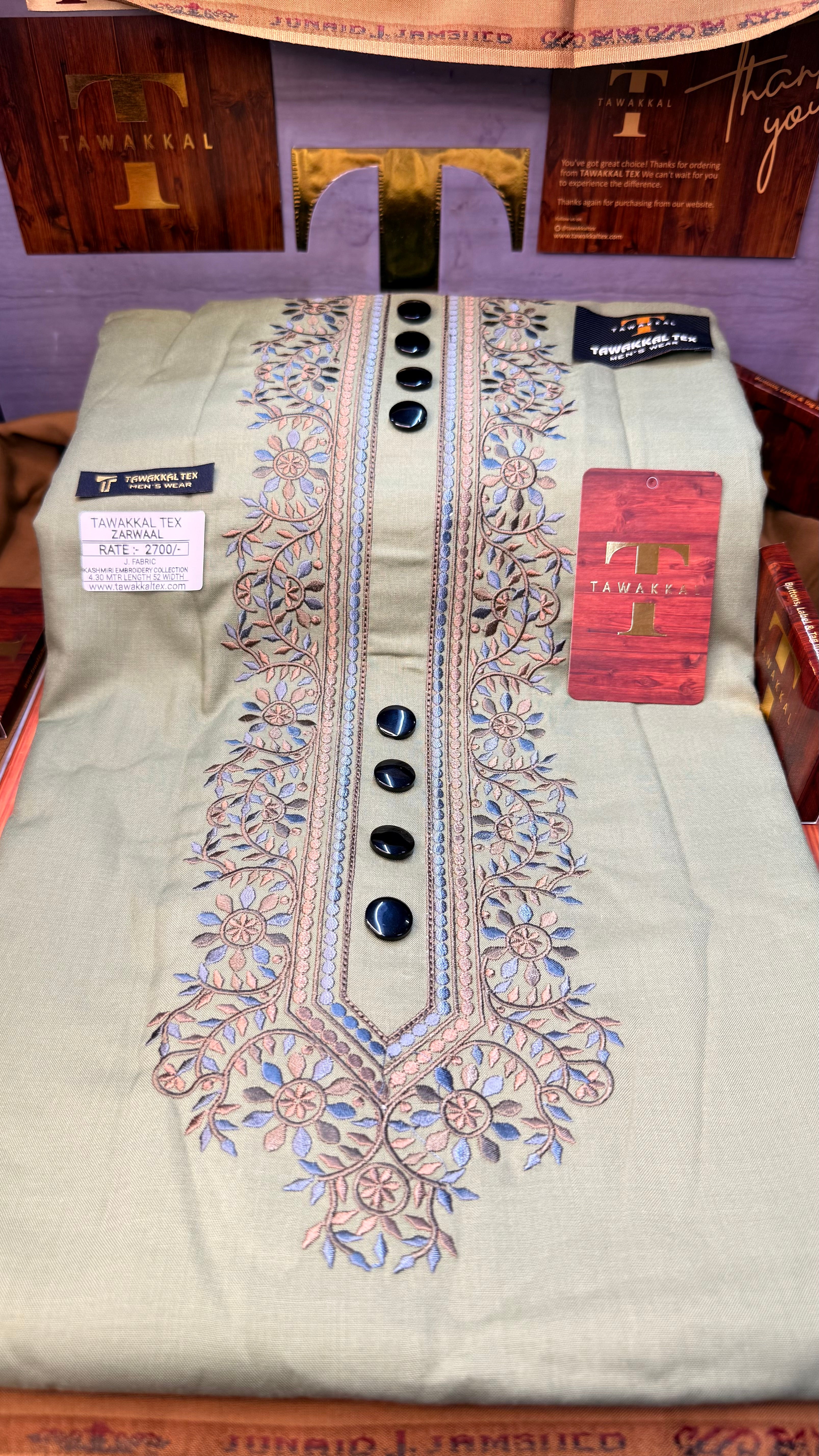 ZARWAAL PEARL CREAM 101-03 MULTI COLOUR KASHMIRI EMBROIDERY UNSTICHED FULL KURTA SALWAR PATHANI (J. FABRIC IMPORTED) “Pics are clicked in HD cameras. Original color may vary from mobile to mobile depending on your handset. – Tawakkal Tex”