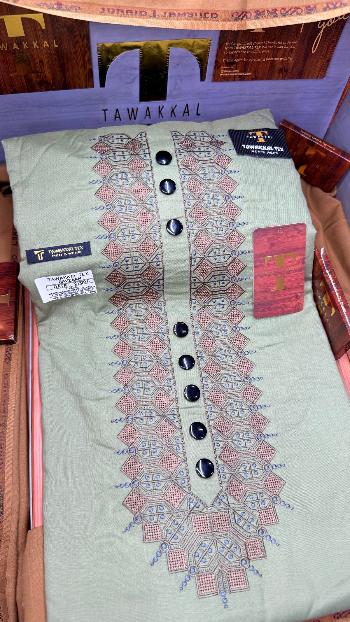RAVZAAN OLIVE GROVE 106-07 MULTI COLOUR KASHMIRI EMBROIDERY UNSTICHED FULL KURTA SALWAR PATHANI (J. FABRIC IMPORTED) “Pics are clicked in HD cameras. Original color may vary from mobile to mobile depending on your handset. – Tawakkal Tex”