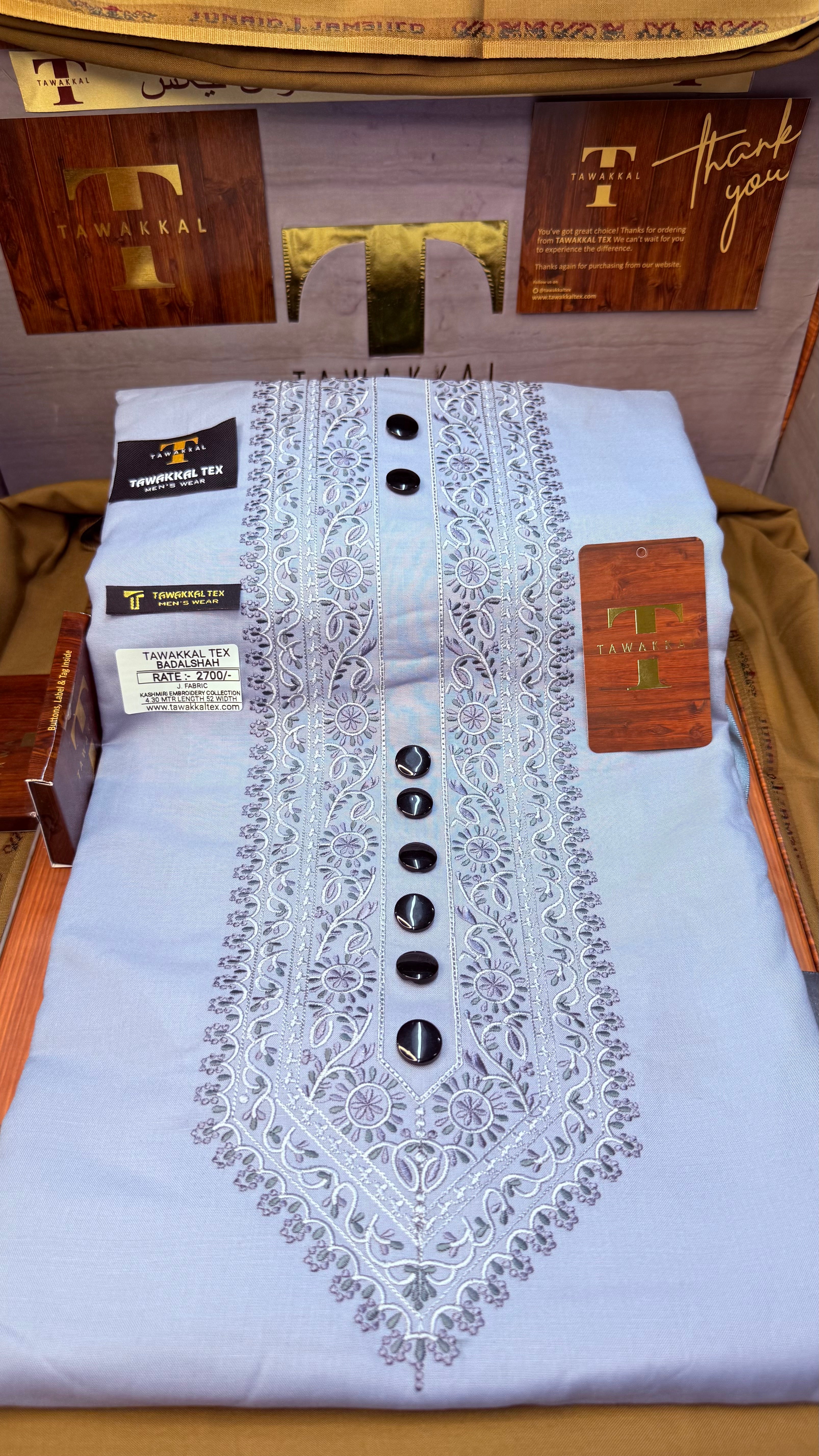 BADALSHAH GREY FROST 105-08 MULTI COLOUR KASHMIRI EMBROIDERY UNSTICHED FULL KURTA SALWAR PATHANI (J. FABRIC IMPORTED) “Pics are clicked in HD cameras. Original color may vary from mobile to mobile depending on your handset. – Tawakkal Tex”
