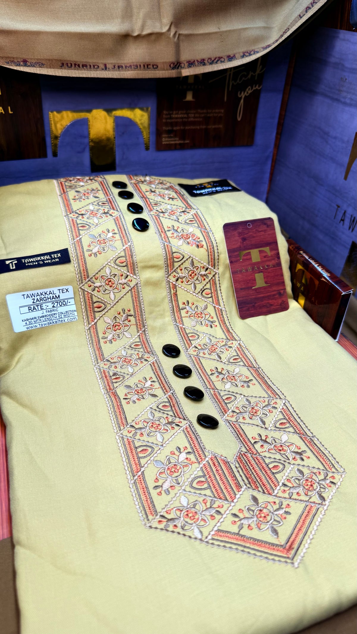 ZARGHAM GOLDEN DUNE 109-05 MULTI COLOUR KASHMIRI EMBROIDERY UNSTICHED FULL KURTA SALWAR PATHANI (J. FABRIC IMPORTED) “Pics are clicked in HD cameras. Original color may vary from mobile to mobile depending on your handset. – Tawakkal Tex”