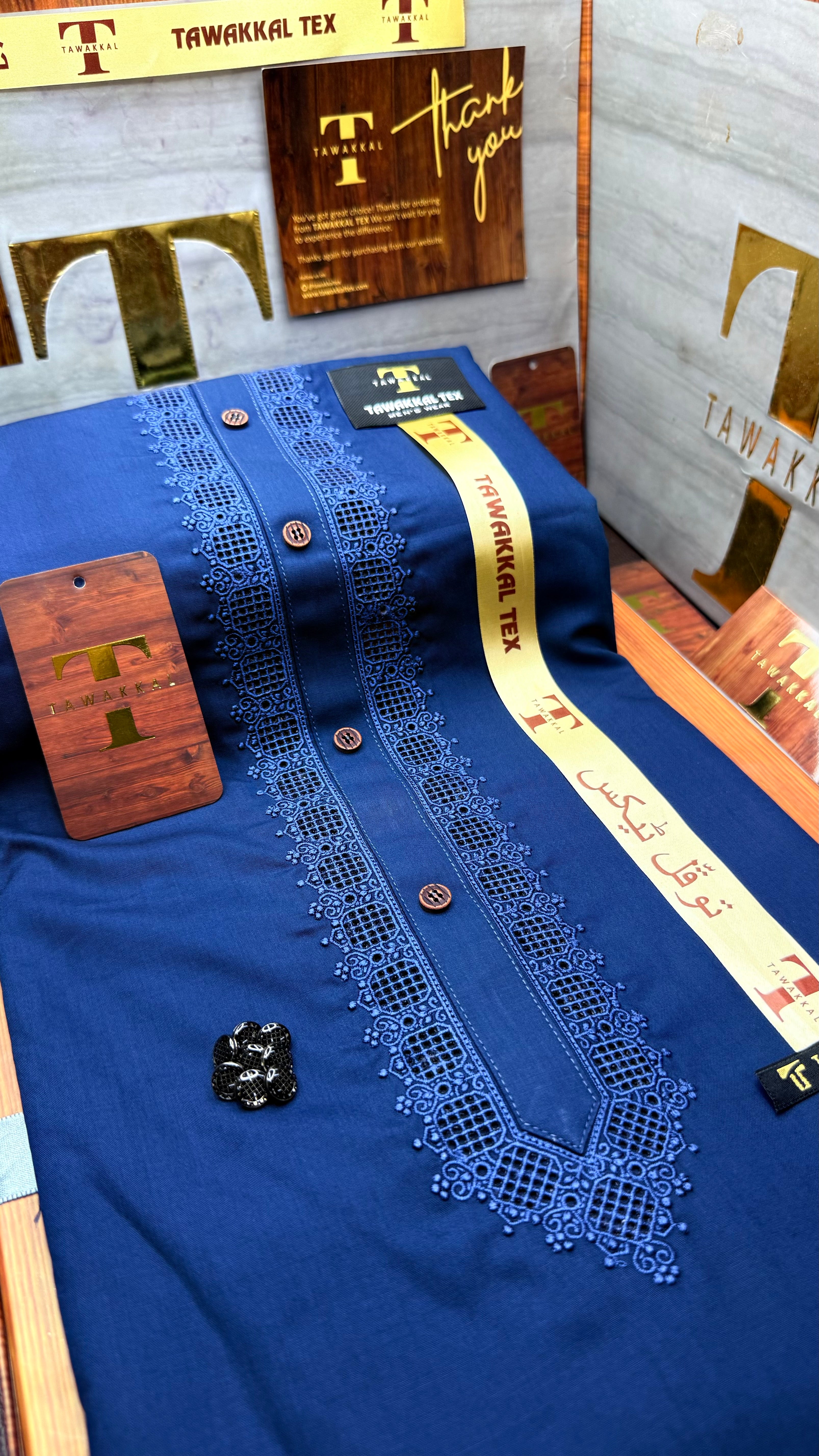 -51 ROYAL AZURE BLUE KURTA SALAWAR (PREMIUM SULEMANI EMBROIDERY PATHANI)