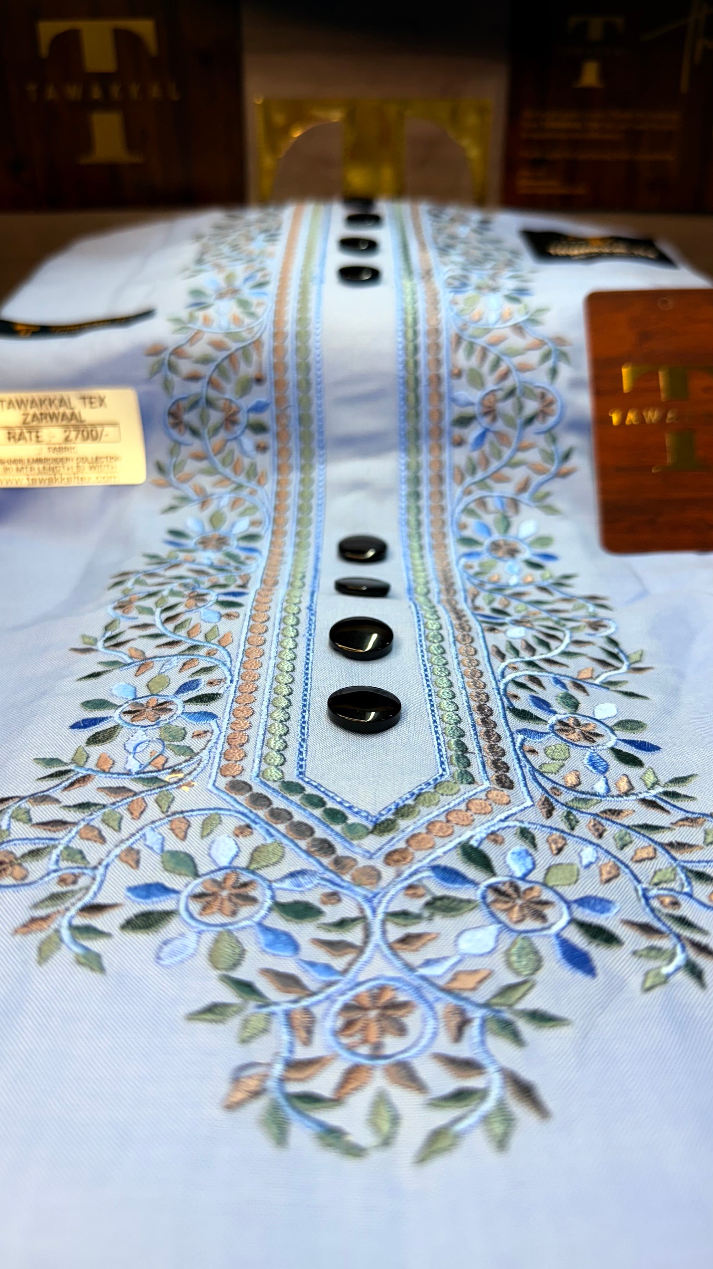 ZARWAAL SKYLINE 101-06MULTI COLOUR KASHMIRI EMBROIDERY UNSTICHED FULL KURTA SALWAR PATHANI (J. FABRIC IMPORTED) “Pics are clicked in HD cameras. Original color may vary from mobile to mobile depending on your handset. – Tawakkal Tex”