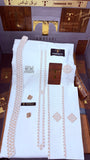 -FAKHAR-E-MULK BOSKI KING WHITE ADVANCE TARKASHI EMBROIDERY UNSTICHED KURTA SALWAR PATHANI (TAWAKKAL TEX)