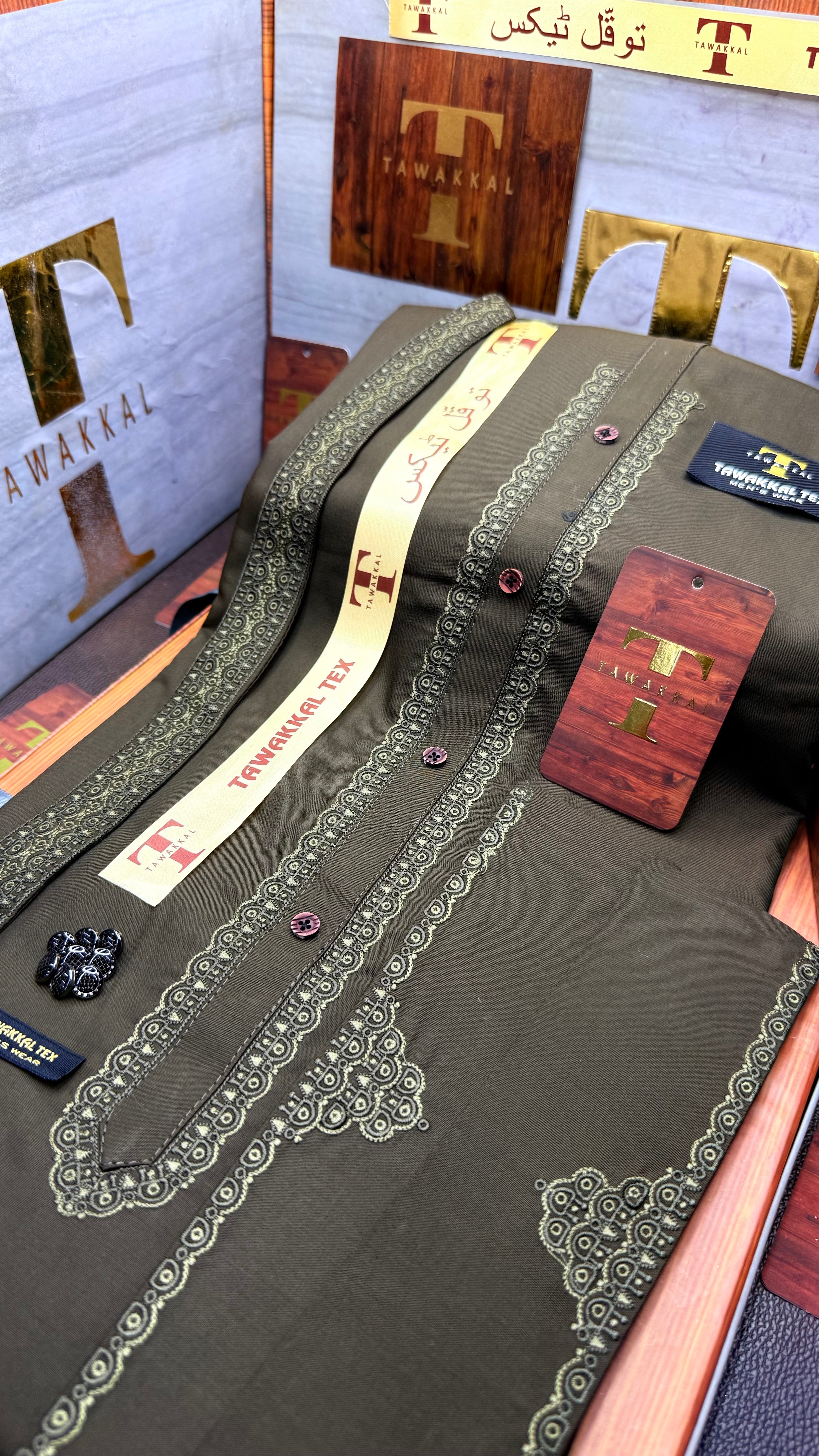 -72 OLIVE SULTAN KURTA SALAWAR (PREMIUM SULEMANI EMBROIDERY PATHANI)