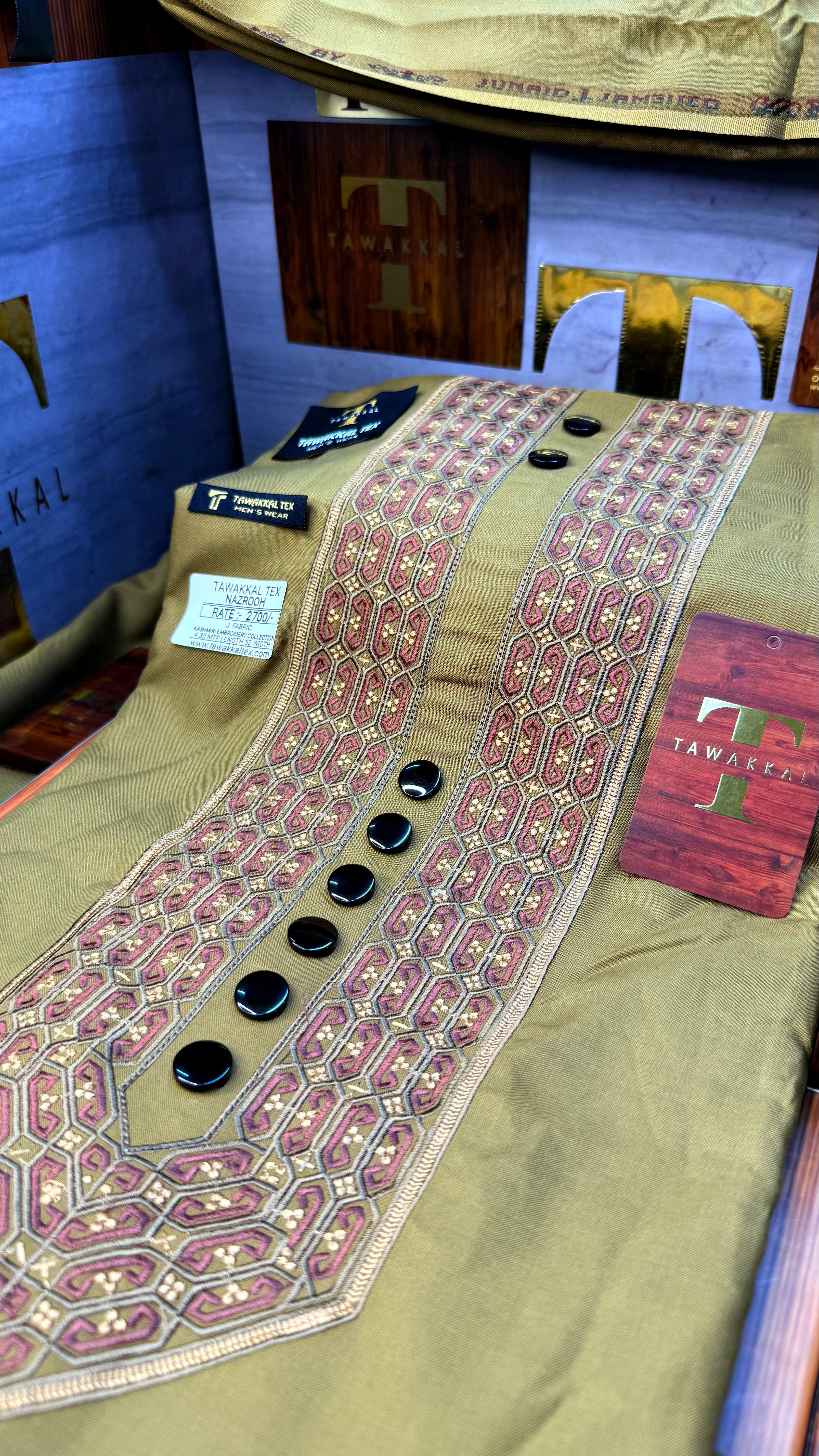 NAZROOH GOLDEN DUNE 102-05MULTI COLOUR KASHMIRI EMBROIDERY UNSTICHED FULL KURTA SALWAR PATHANI (J. FABRIC IMPORTED) “Pics are clicked in HD cameras. Original color may vary from mobile to mobile depending on your handset. – Tawakkal Tex”