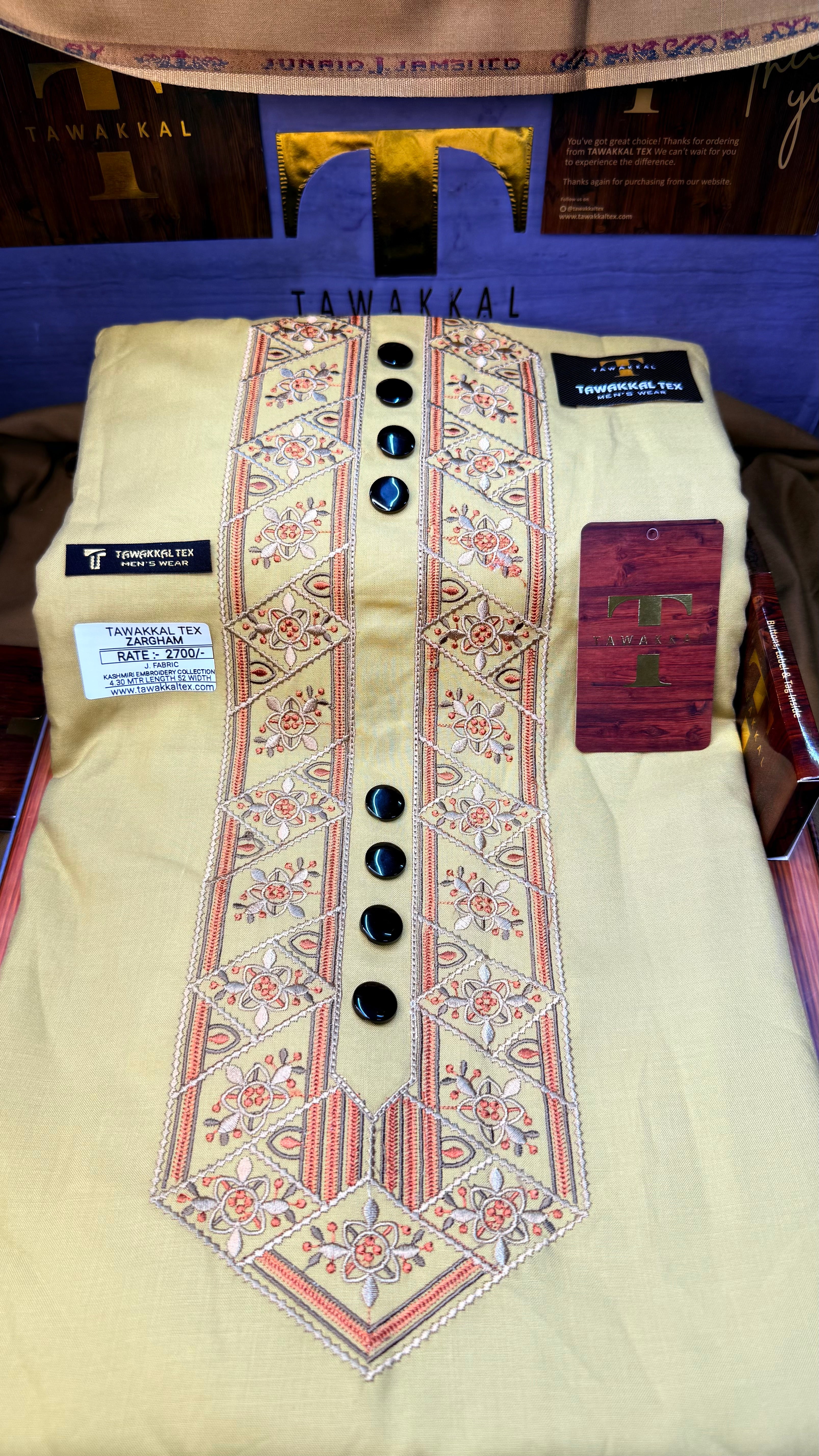 ZARGHAM GOLDEN DUNE 109-05 MULTI COLOUR KASHMIRI EMBROIDERY UNSTICHED FULL KURTA SALWAR PATHANI (J. FABRIC IMPORTED) “Pics are clicked in HD cameras. Original color may vary from mobile to mobile depending on your handset. – Tawakkal Tex”