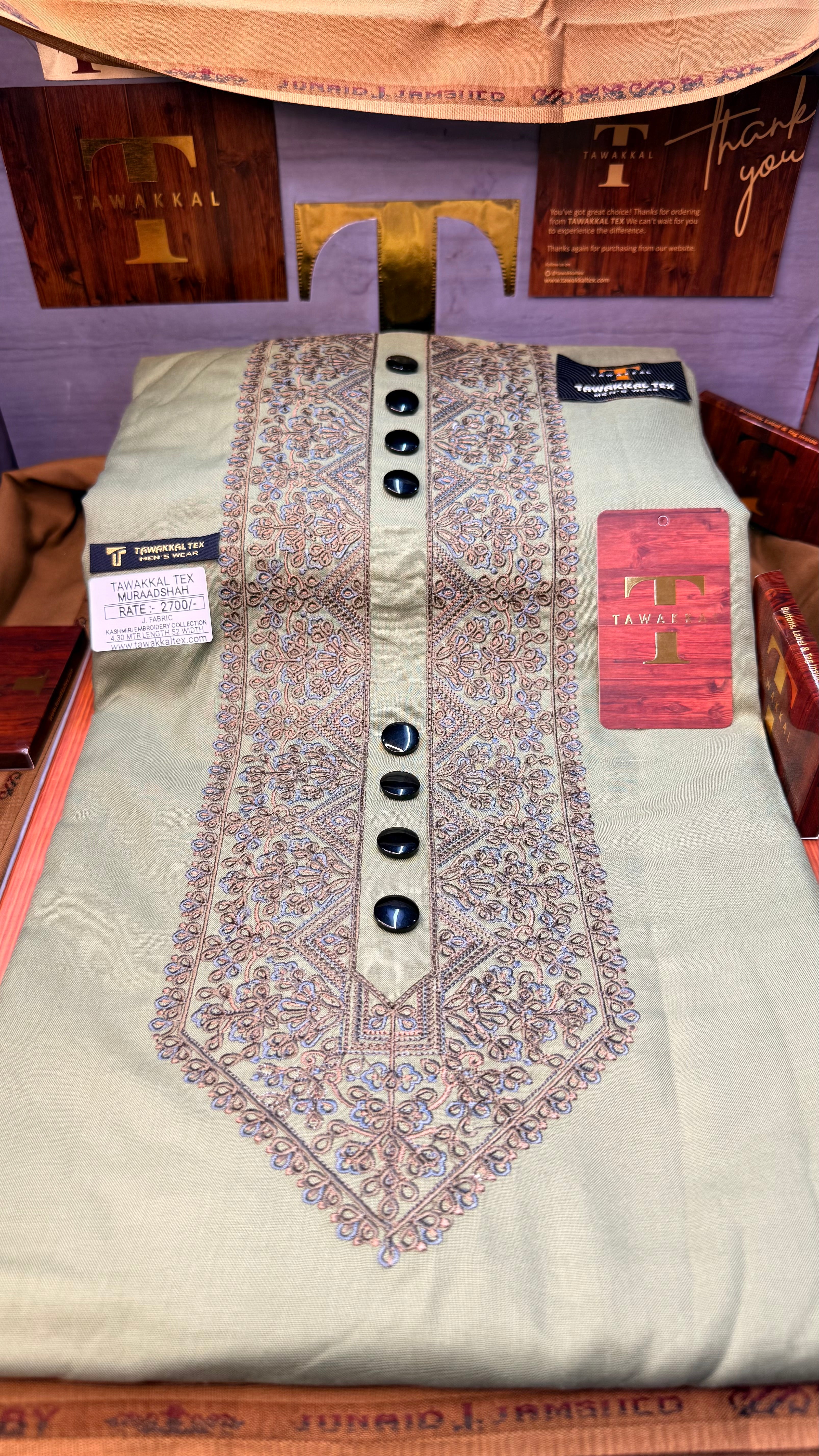 MURAADSHAH OLIVE GROVE 104-07MULTI COLOUR KASHMIRI EMBROIDERY UNSTICHED FULL KURTA SALWAR PATHANI (J. FABRIC IMPORTED) “Pics are clicked in HD cameras. Original color may vary from mobile to mobile depending on your handset. – Tawakkal Tex”