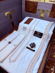 NOOR-E-SAFA BOSKI WHITE MULTANI ADVANCE TARKASHI HAND EMBROIDERY (TAWAKKAL TEX)
