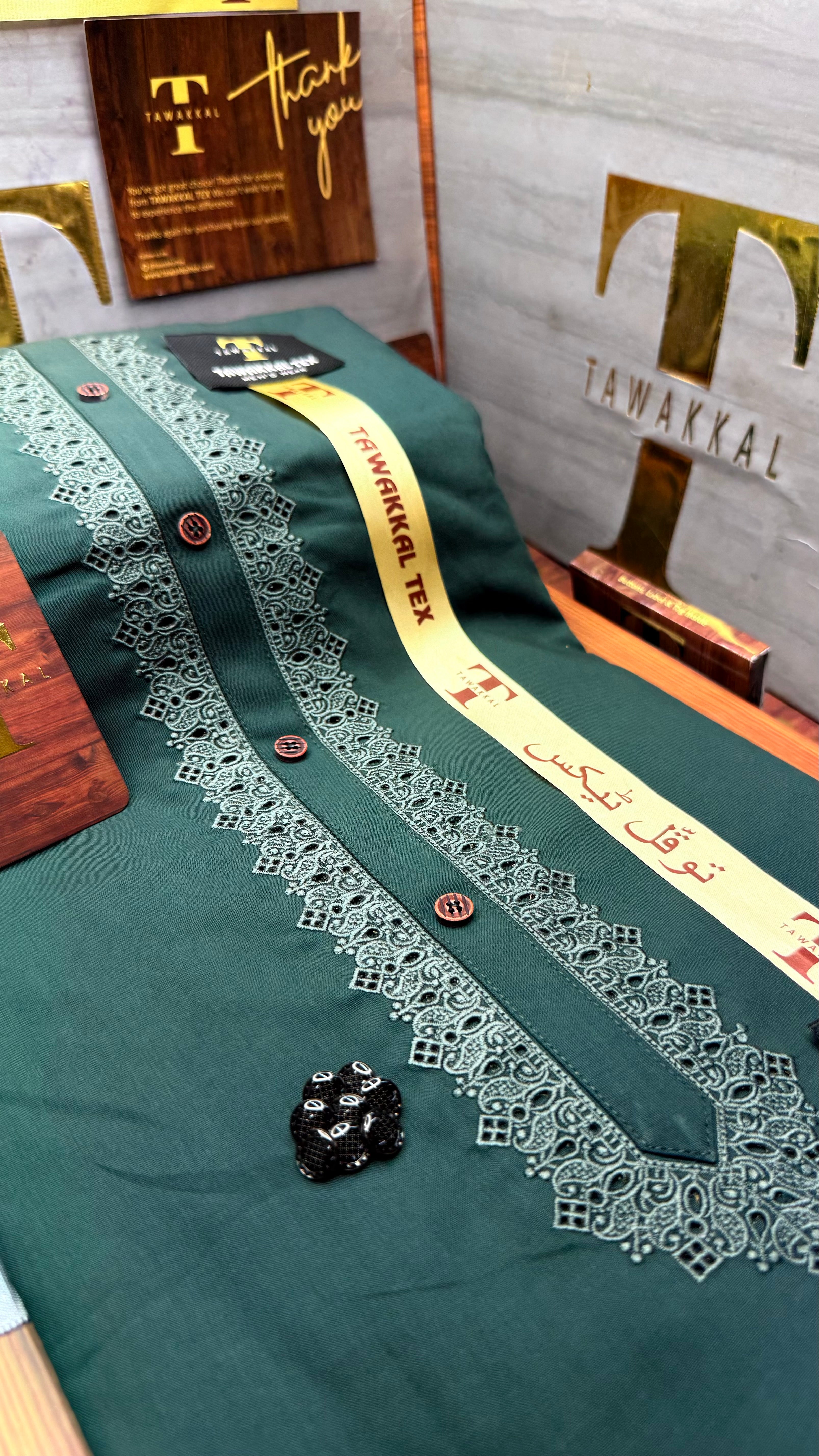 -47 EMERALD DUST GREEN KURTA SALAWAR (PREMIUM SULEMANI EMBROIDERY PATHANI)
