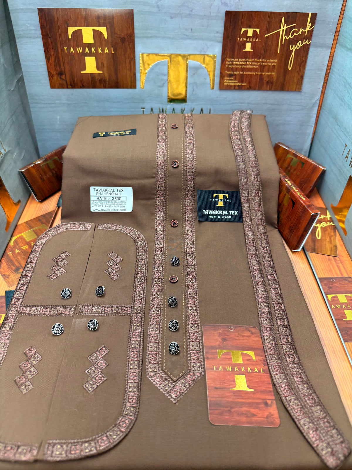 OSM-1476 HUNTER BROWN  SHAHENSHAH  KURTA SALAWAR (PREMIUM OSMANI EMBROIDERY PATHANI)