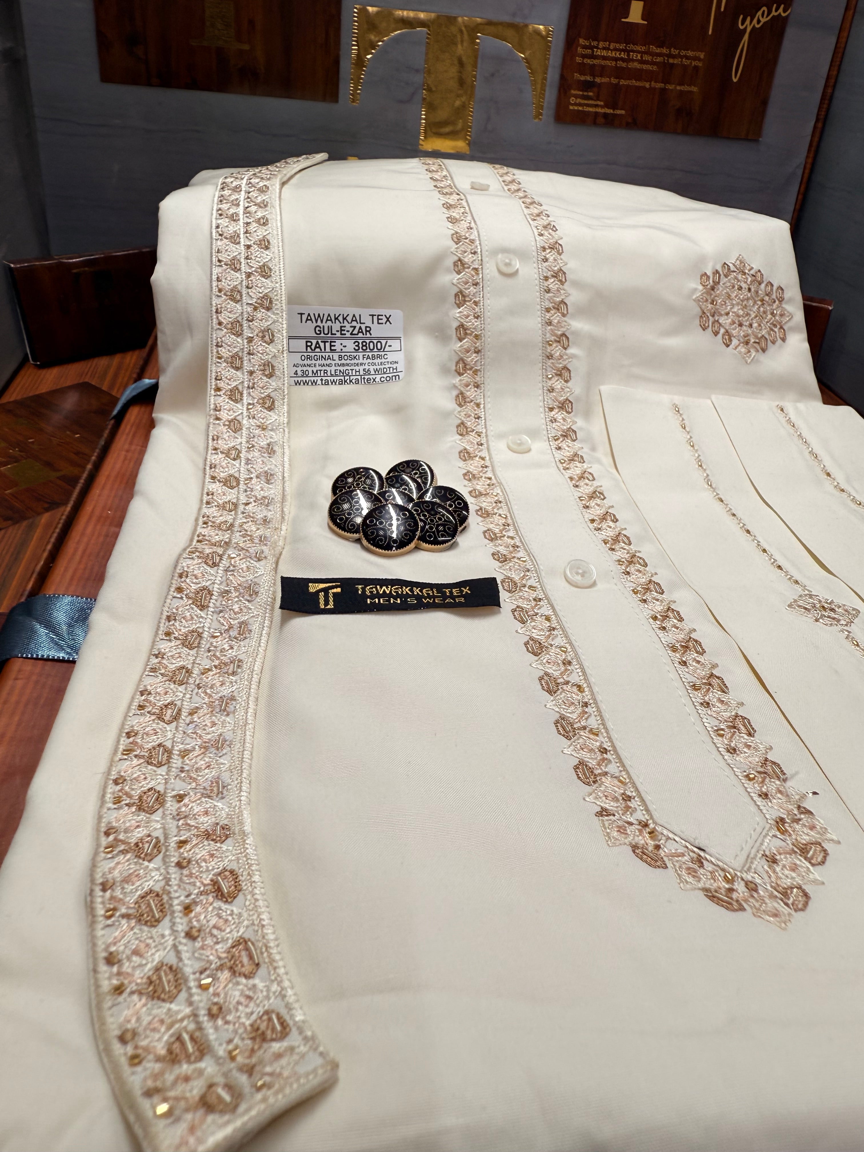 GUL-E-ZAR BOSKI CREAM MULTANI ADVANCE TARKASHI HAND EMBROIDERY (TAWAKKAL TEX)