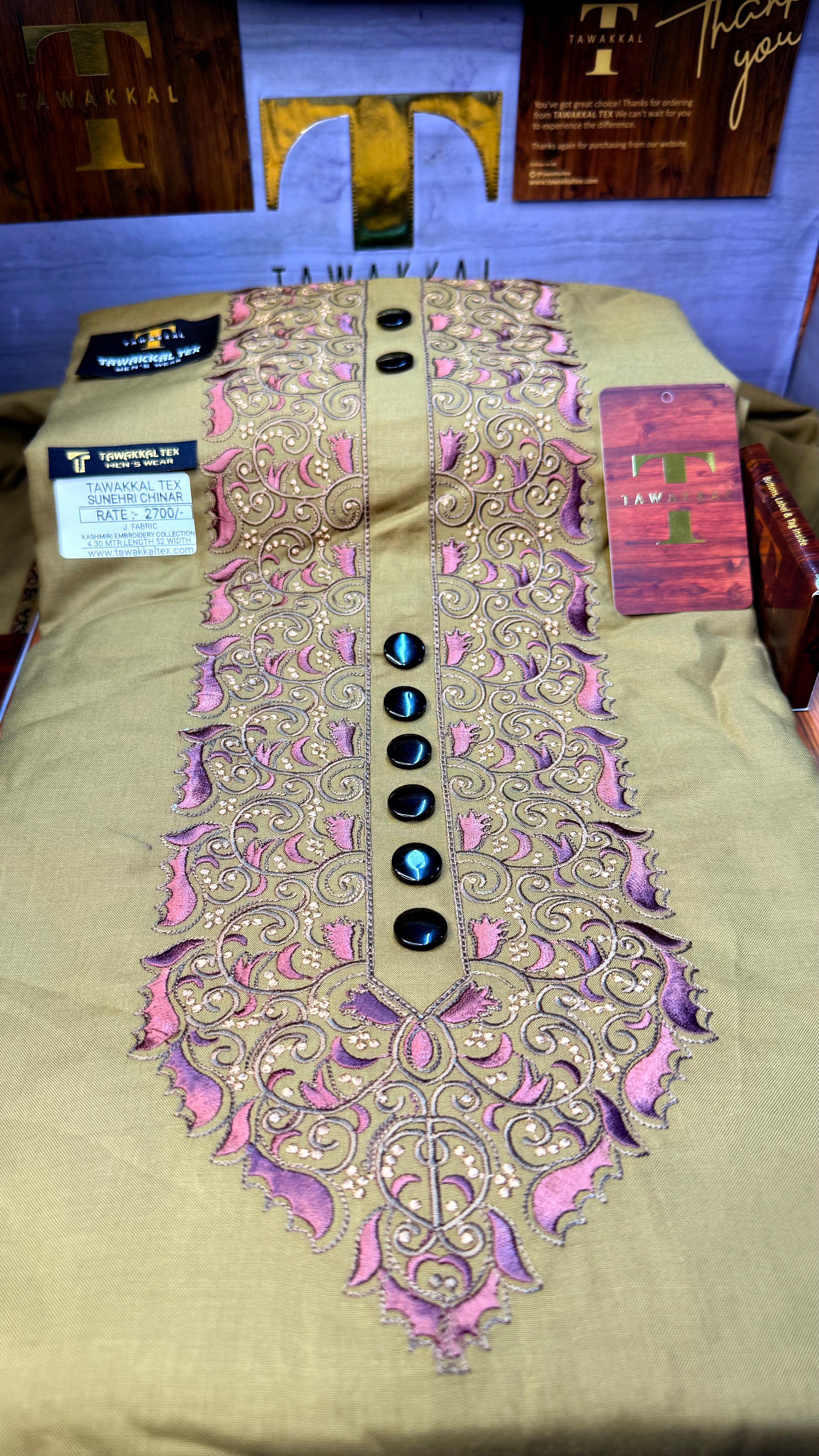 SUNEHRI CHINAR MAUVE STONE 107-02 MULTI COLOUR KASHMIRI EMBROIDERY UNSTICHED FULL KURTA SALWAR PATHANI (J. FABRIC IMPORTED) “Pics are clicked in HD cameras. Original color may vary from mobile to mobile depending on your handset. – Tawakkal Tex”