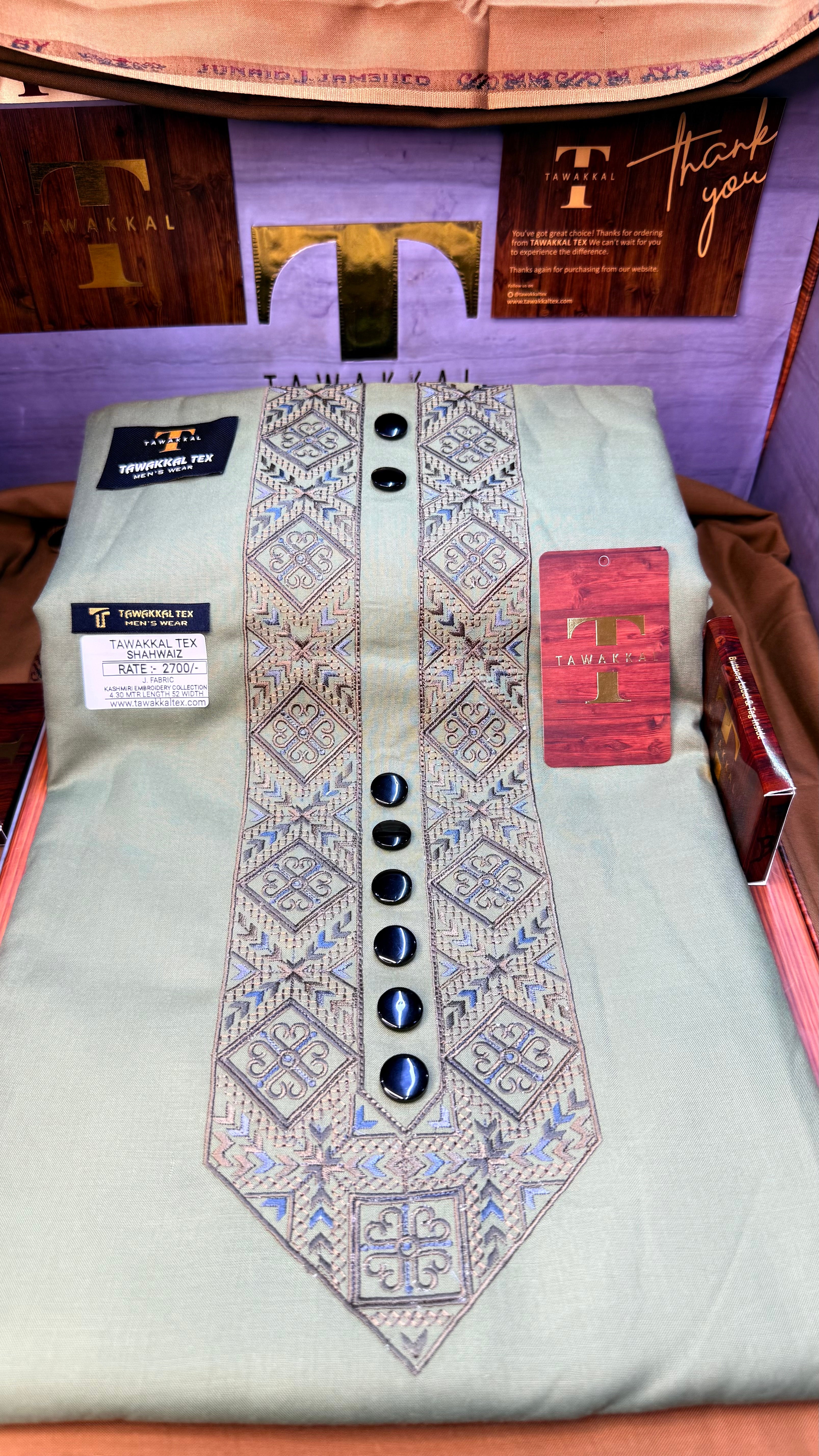 SHAHWAIZ OLIVE GROVE 110-07MULTI COLOUR KASHMIRI EMBROIDERY UNSTICHED FULL KURTA SALWAR PATHANI (J. FABRIC IMPORTED) “Pics are clicked in HD cameras. Original color may vary from mobile to mobile depending on your handset. – Tawakkal Tex”