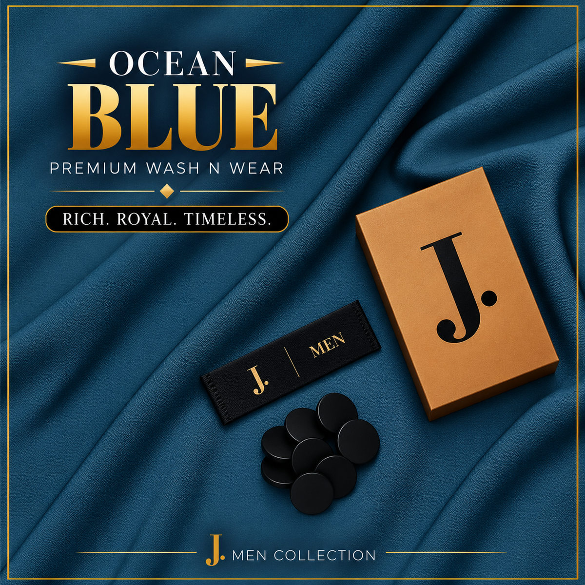 J. Men Premium Wash N Wear Fabric    – OCEN BLUE –  | 4.5 Meter