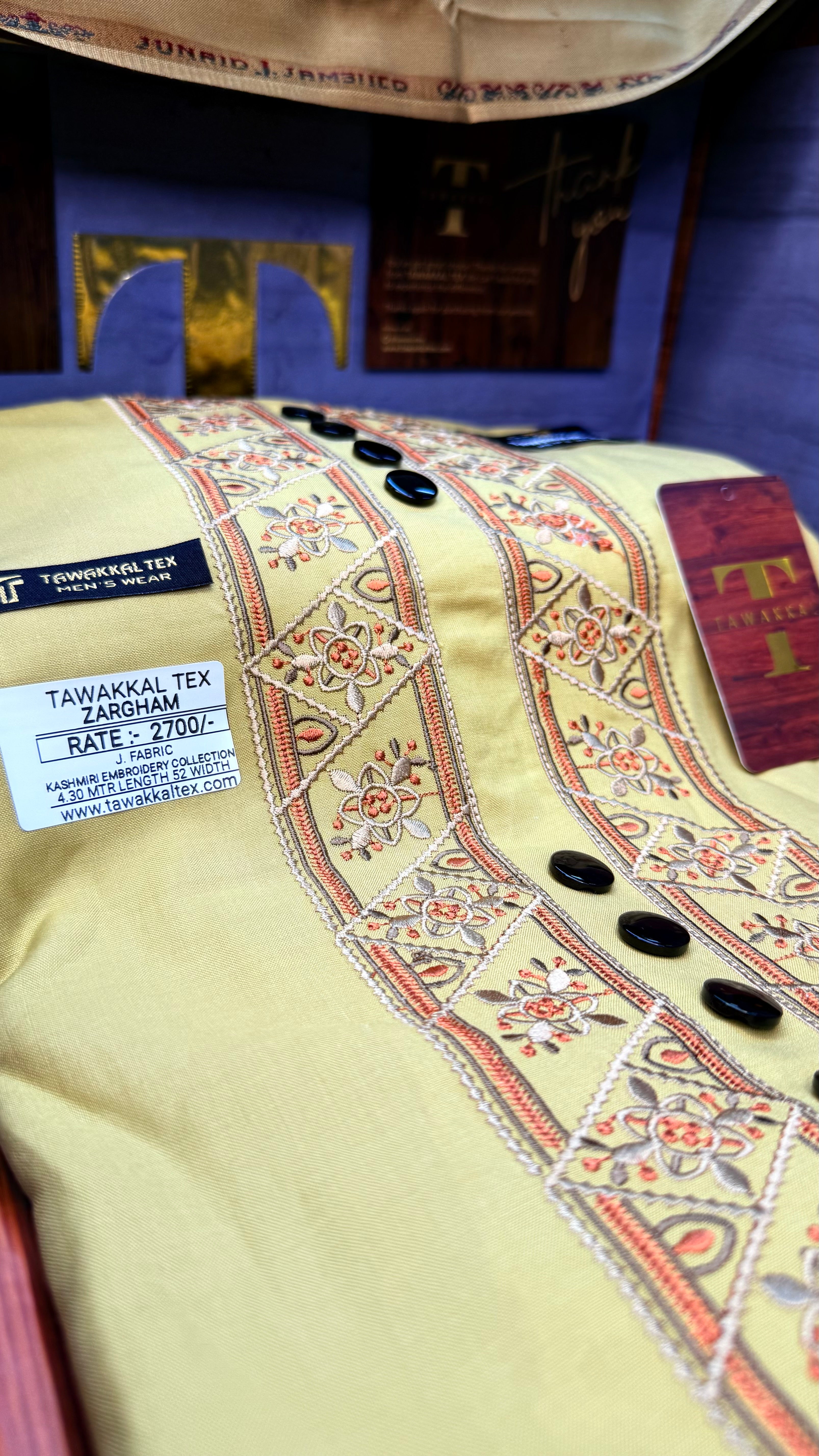 ZARGHAM GOLDEN DUNE 109-05 MULTI COLOUR KASHMIRI EMBROIDERY UNSTICHED FULL KURTA SALWAR PATHANI (J. FABRIC IMPORTED) “Pics are clicked in HD cameras. Original color may vary from mobile to mobile depending on your handset. – Tawakkal Tex”