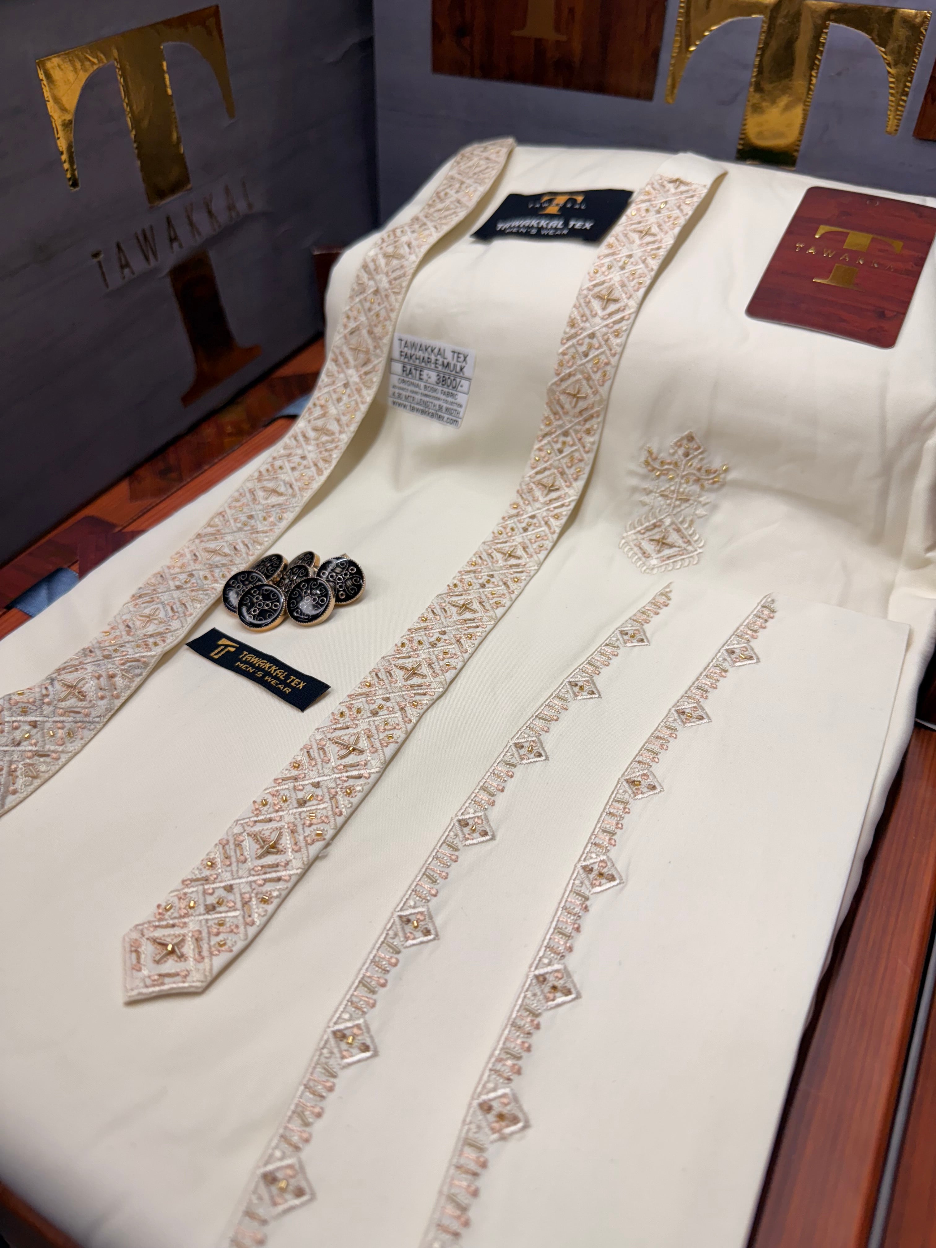 FAKHAR-E-MULK BOSKI CREAM MULTANI ADVANCE TARKASHI HAND EMBROIDERY (TAWAKKAL TEX)