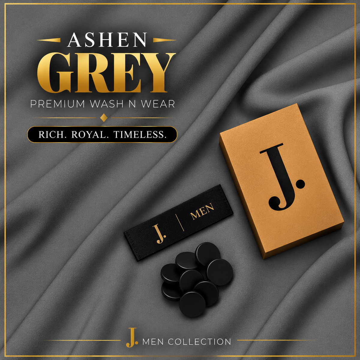 J. Men Premium Wash N Wear Fabric    – ASHEN GREY –  | 4.5 Meter