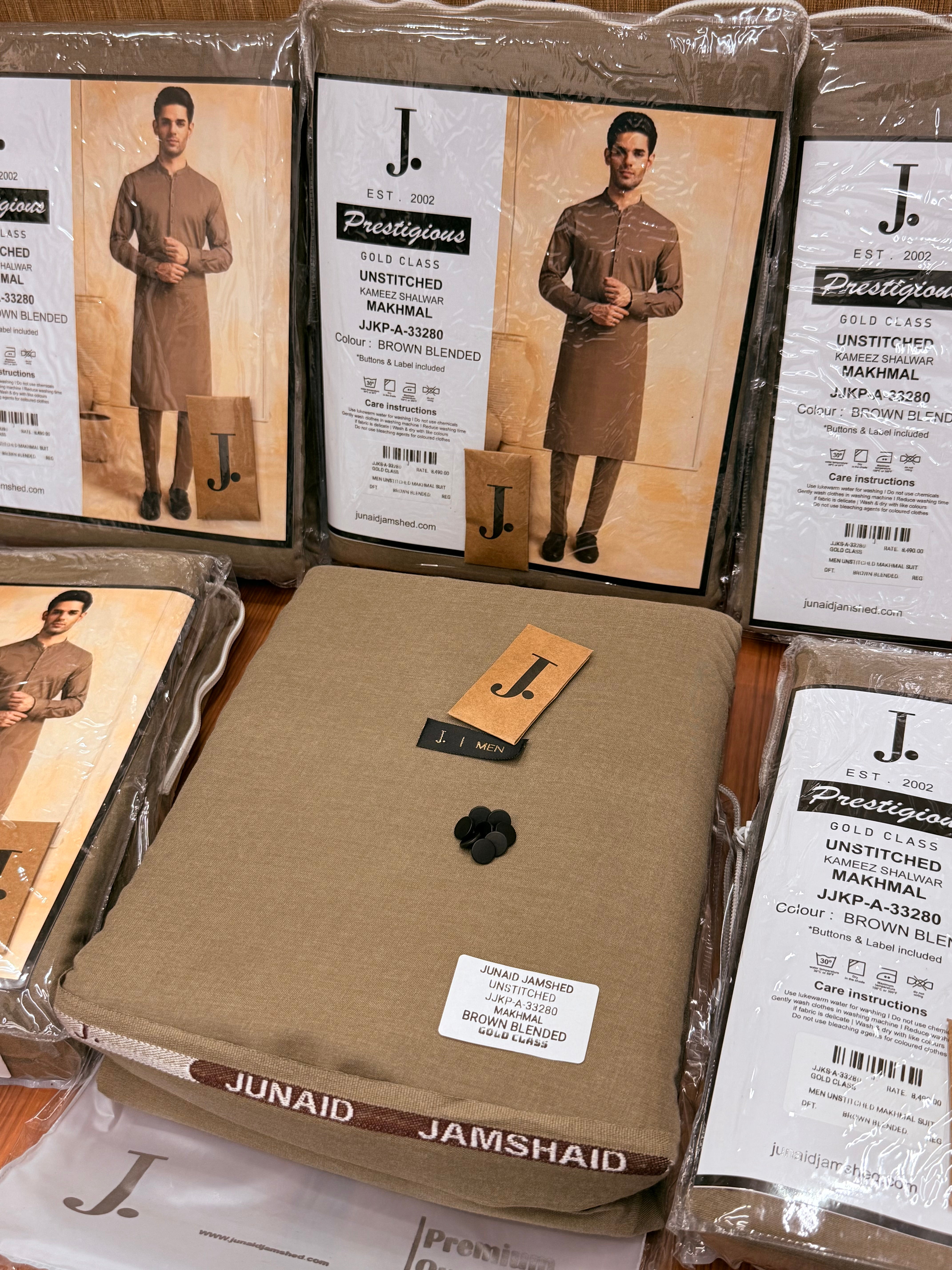 J.  JJKP-A-33280  -BROWN BLENDED - UNSTITCHED KAMEEZ SHALWAR MAKHMAL (JUNAID JAMSHED)