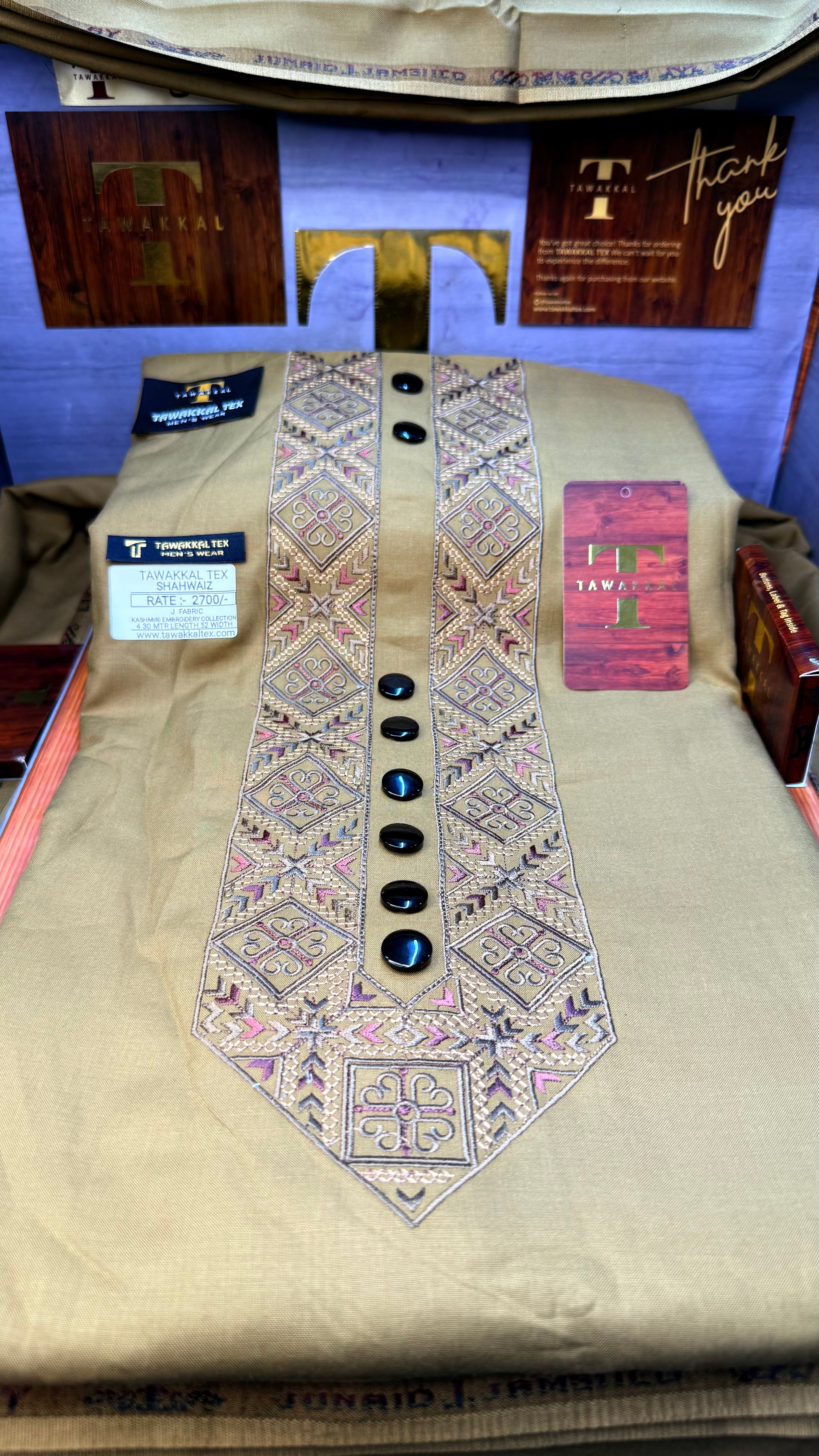 SHAHWAIZ AMBER WOOD 110-04 MULTI COLOUR KASHMIRI EMBROIDERY UNSTICHED FULL KURTA SALWAR PATHANI (J. FABRIC IMPORTED) “Pics are clicked in HD cameras. Original color may vary from mobile to mobile depending on your handset. – Tawakkal Tex”