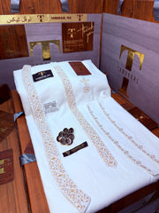 FAKHAR-E-MULK BOSKI WHITE MULTANI ADVANCE TARKASHI HAND EMBROIDERY (TAWAKKAL TEX)