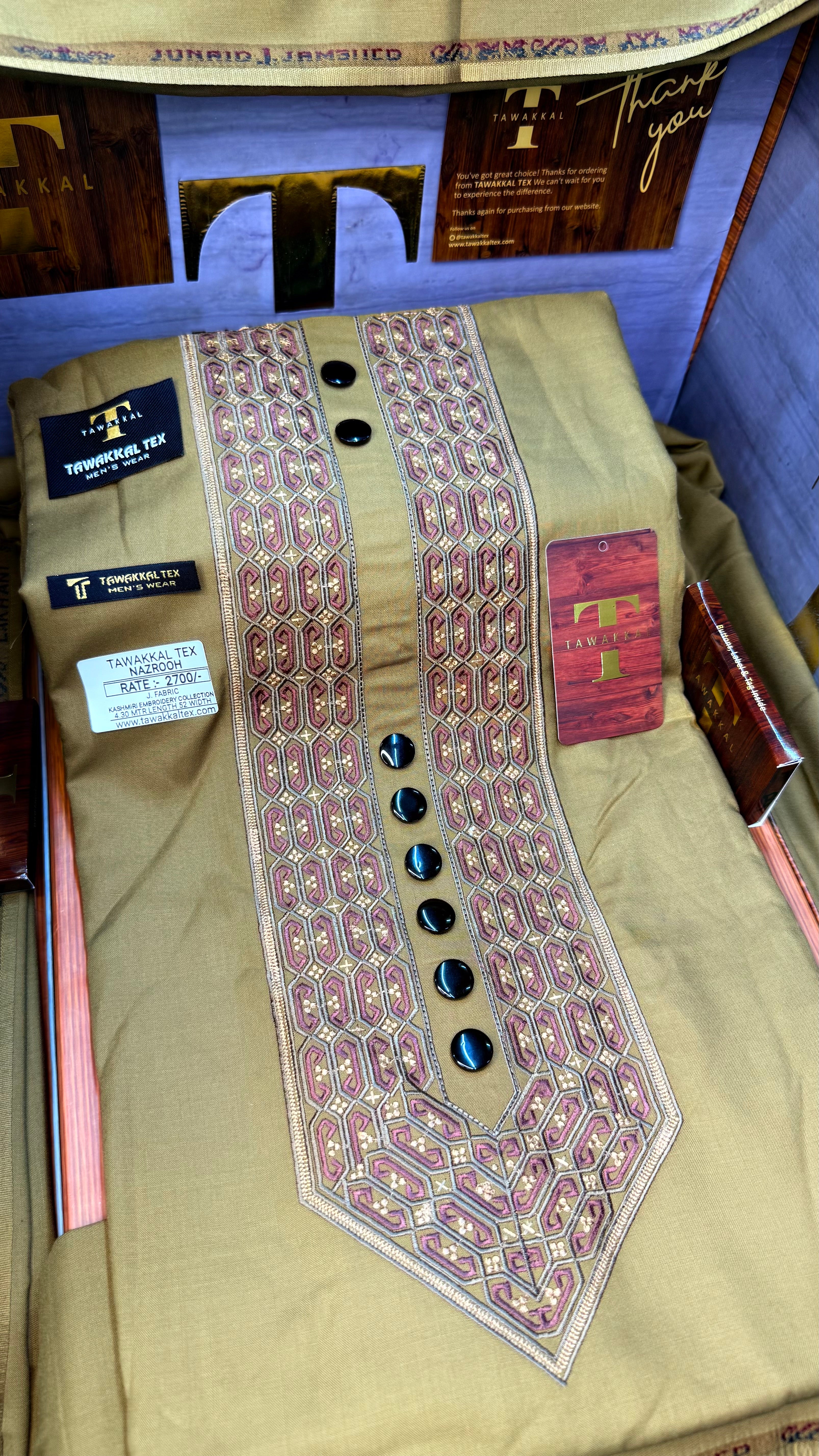 NAZROOH GOLDEN DUNE 102-05MULTI COLOUR KASHMIRI EMBROIDERY UNSTICHED FULL KURTA SALWAR PATHANI (J. FABRIC IMPORTED) “Pics are clicked in HD cameras. Original color may vary from mobile to mobile depending on your handset. – Tawakkal Tex”