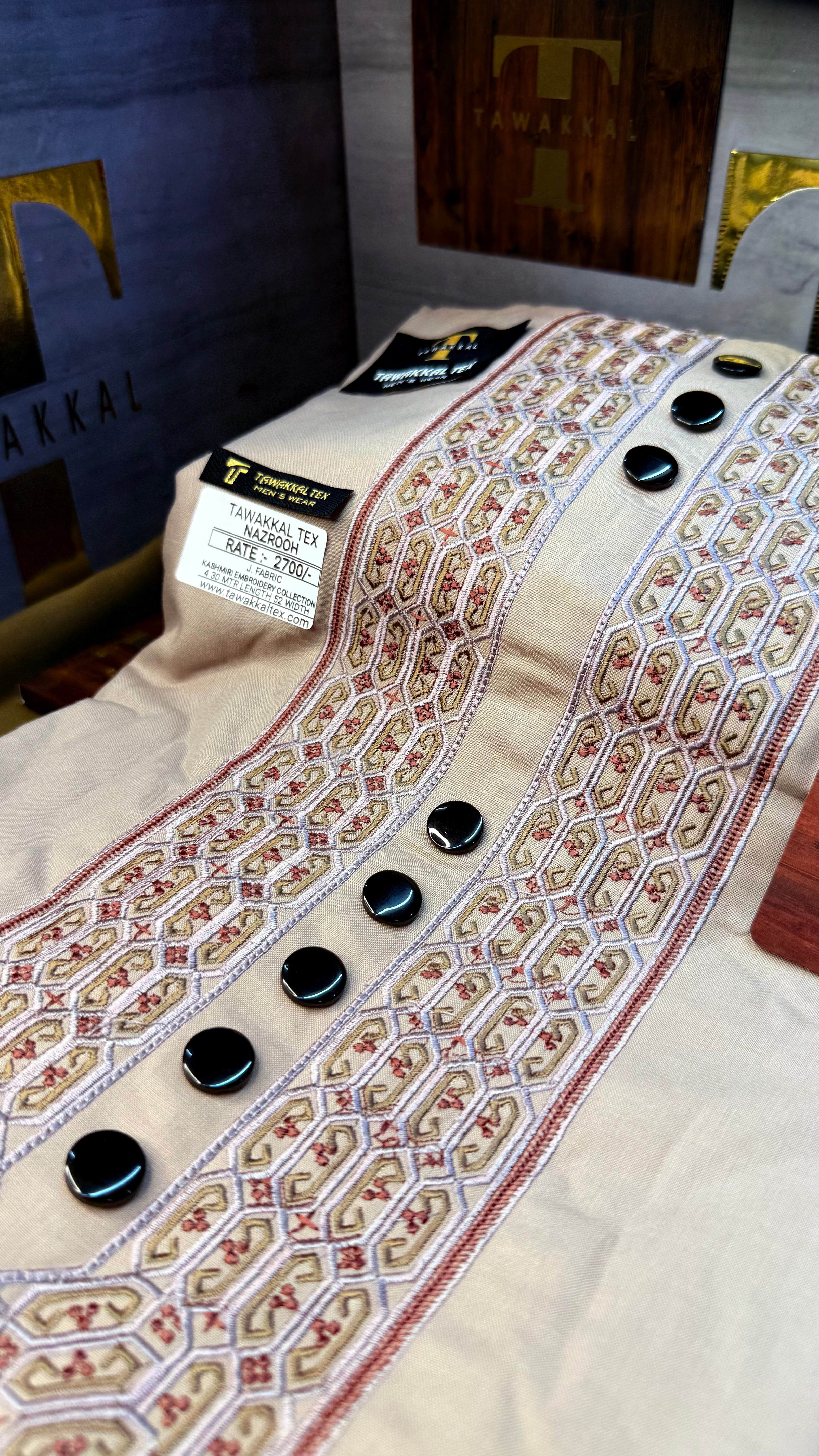 NAZROOH ROSE DUST 102-01MULTI COLOUR KASHMIRI EMBROIDERY UNSTICHED FULL KURTA SALWAR PATHANI (J. FABRIC IMPORTED) “Pics are clicked in HD cameras. Original color may vary from mobile to mobile depending on your handset. – Tawakkal Tex”
