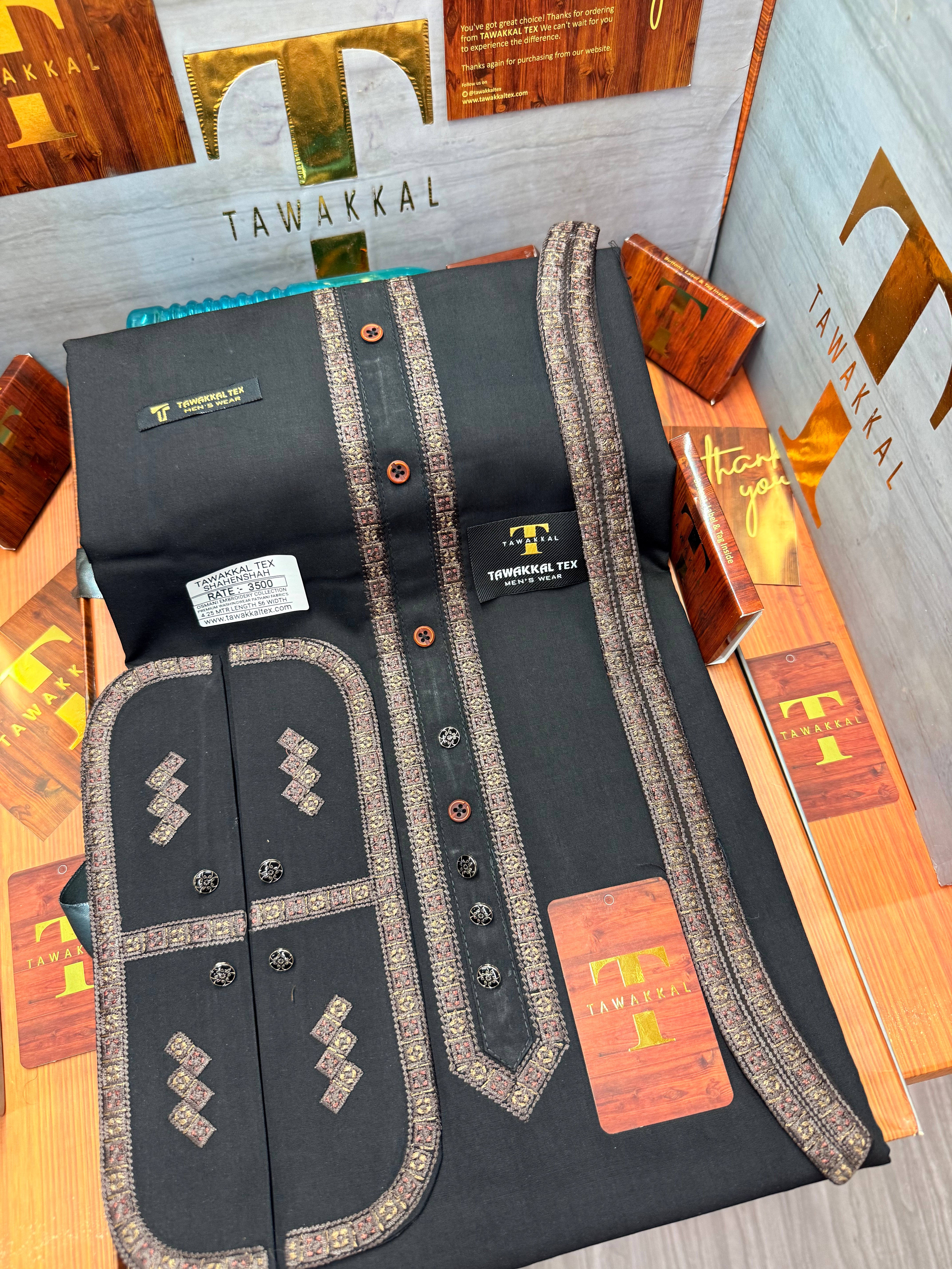 OSM-9515 BLACK SHAHENSHAH  KURTA SALAWAR (PREMIUM OSMANI EMBROIDERY PATHANI)