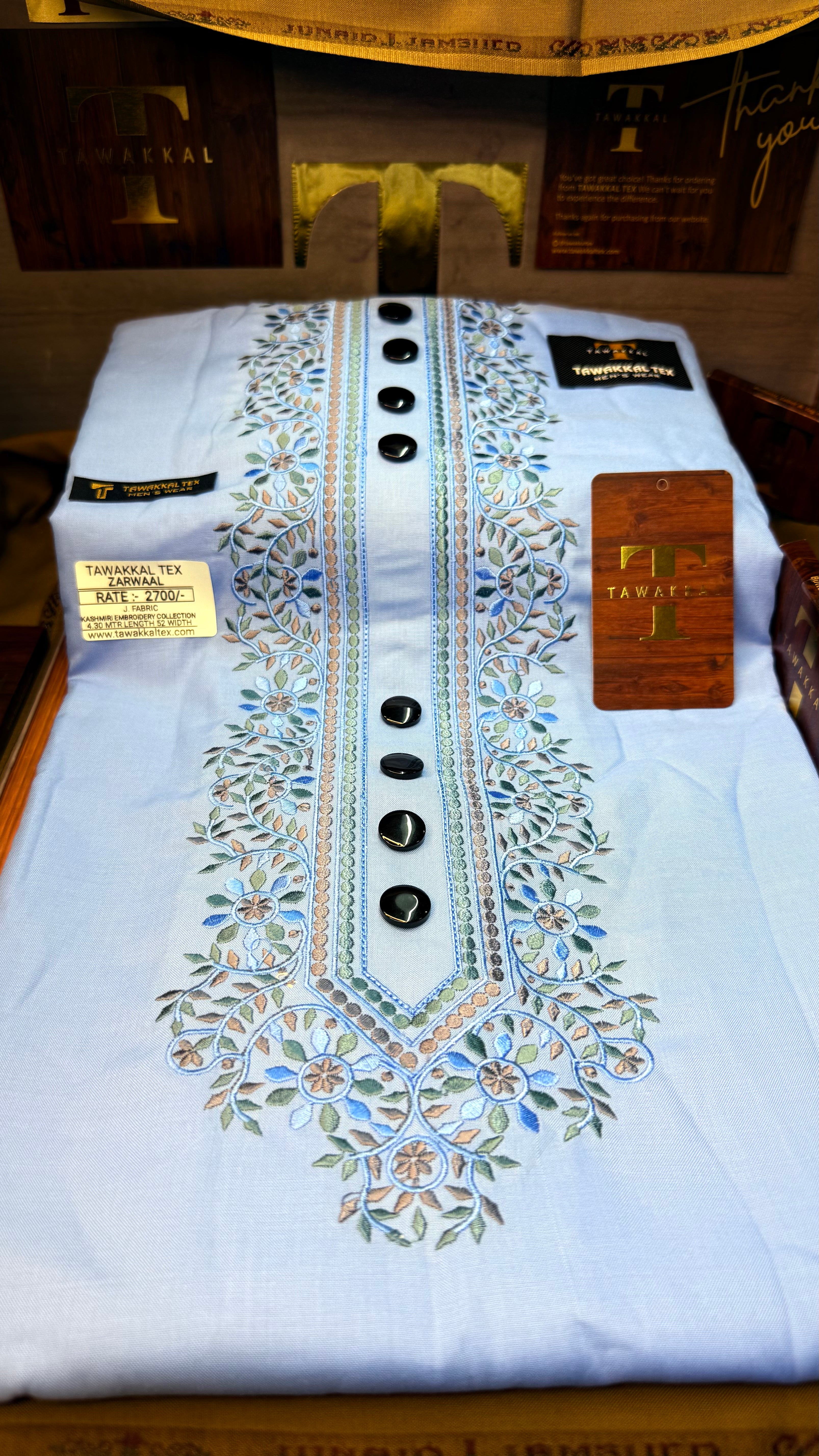 ZARWAAL SKYLINE 101-06MULTI COLOUR KASHMIRI EMBROIDERY UNSTICHED FULL KURTA SALWAR PATHANI (J. FABRIC IMPORTED) “Pics are clicked in HD cameras. Original color may vary from mobile to mobile depending on your handset. – Tawakkal Tex”