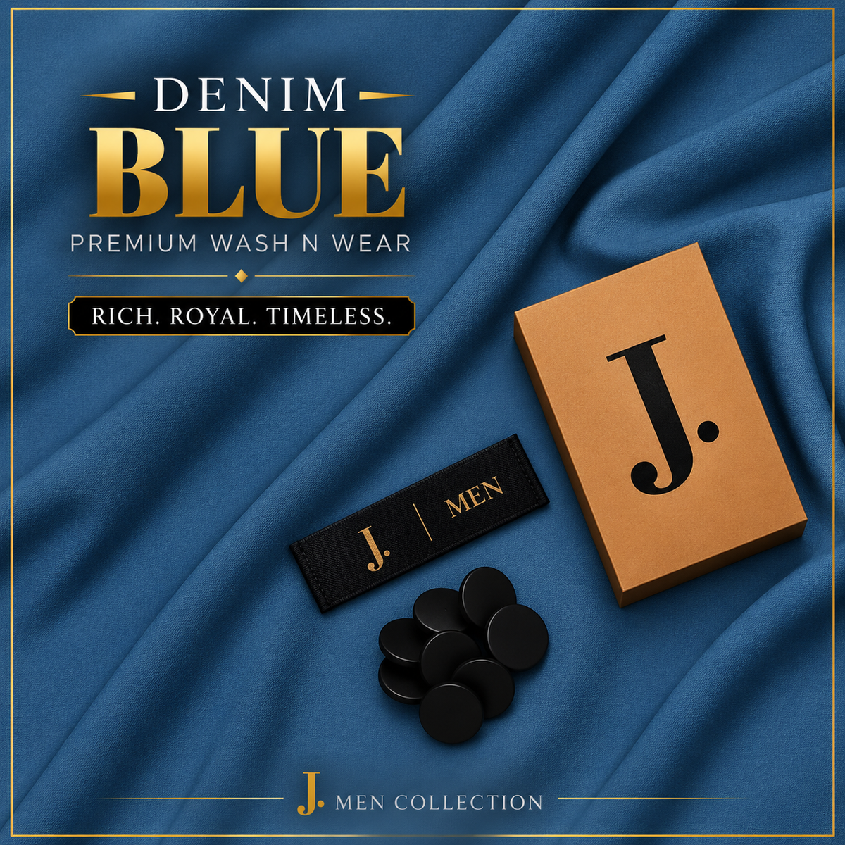 J. Men Premium Wash N Wear Fabric  – DENIM BLUE –  | 4.5 Meter