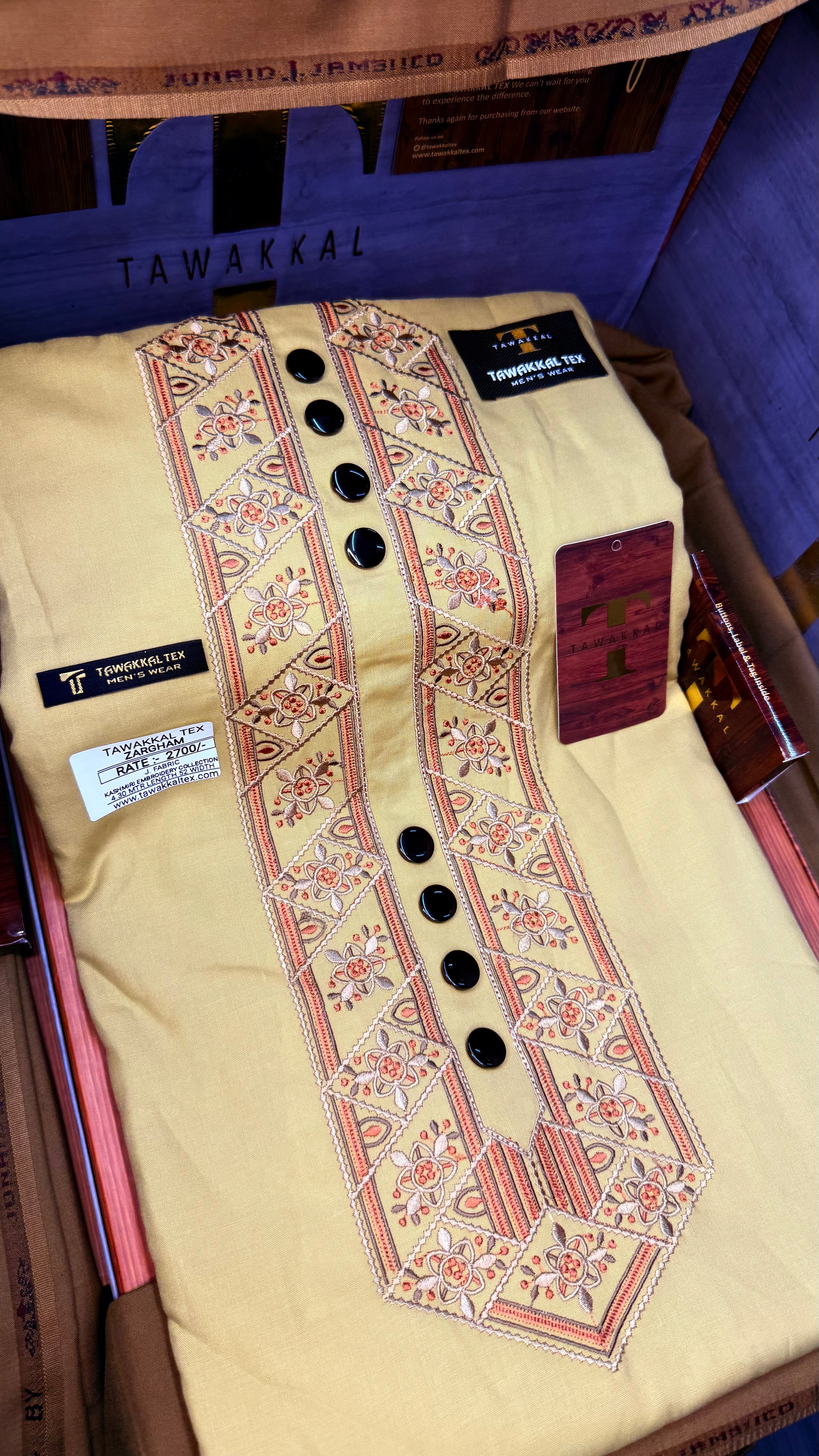 ZARGHAM GOLDEN DUNE 109-05 MULTI COLOUR KASHMIRI EMBROIDERY UNSTICHED FULL KURTA SALWAR PATHANI (J. FABRIC IMPORTED) “Pics are clicked in HD cameras. Original color may vary from mobile to mobile depending on your handset. – Tawakkal Tex”