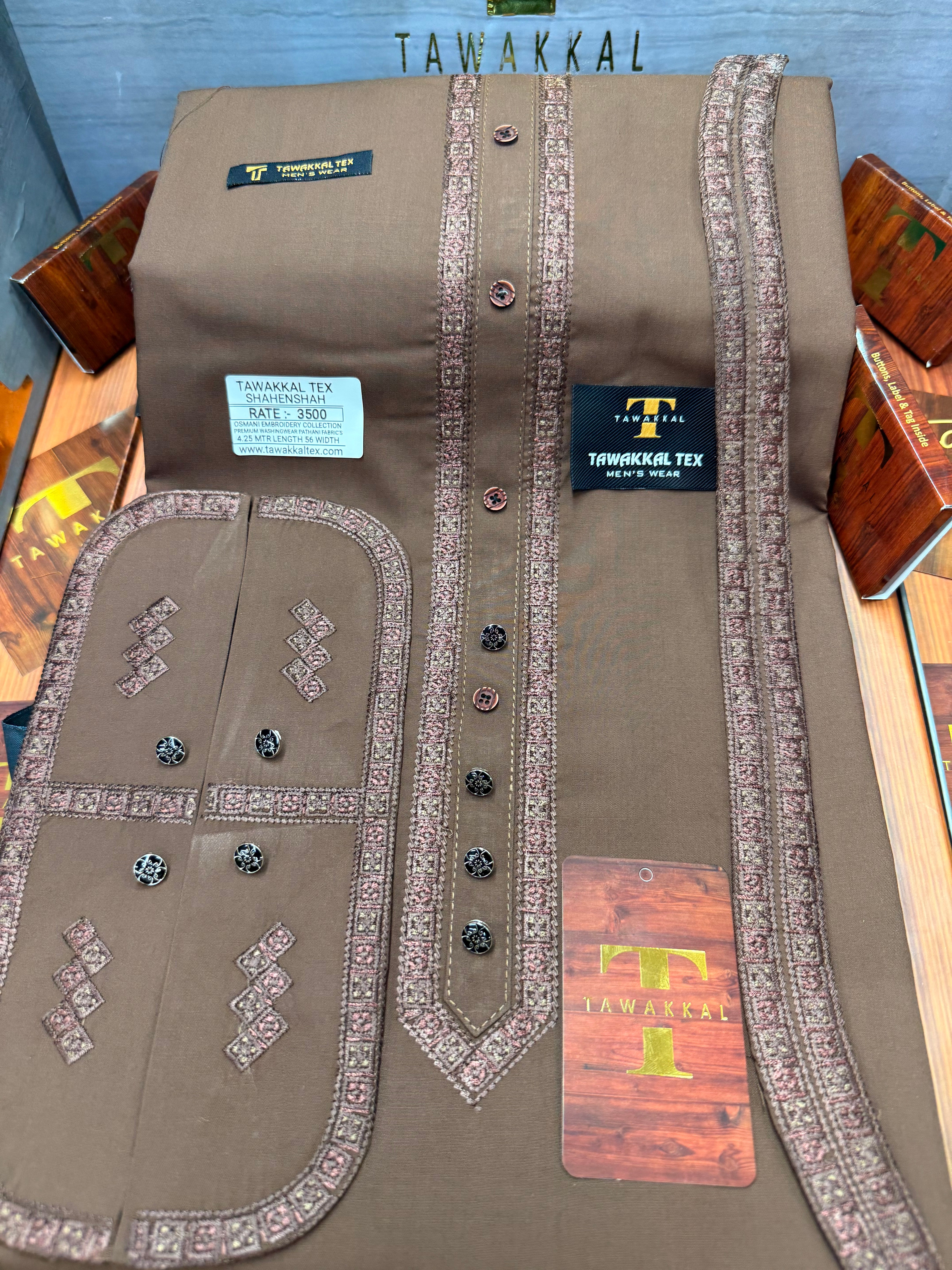 OSM-1476 HUNTER BROWN  SHAHENSHAH  KURTA SALAWAR (PREMIUM OSMANI EMBROIDERY PATHANI)