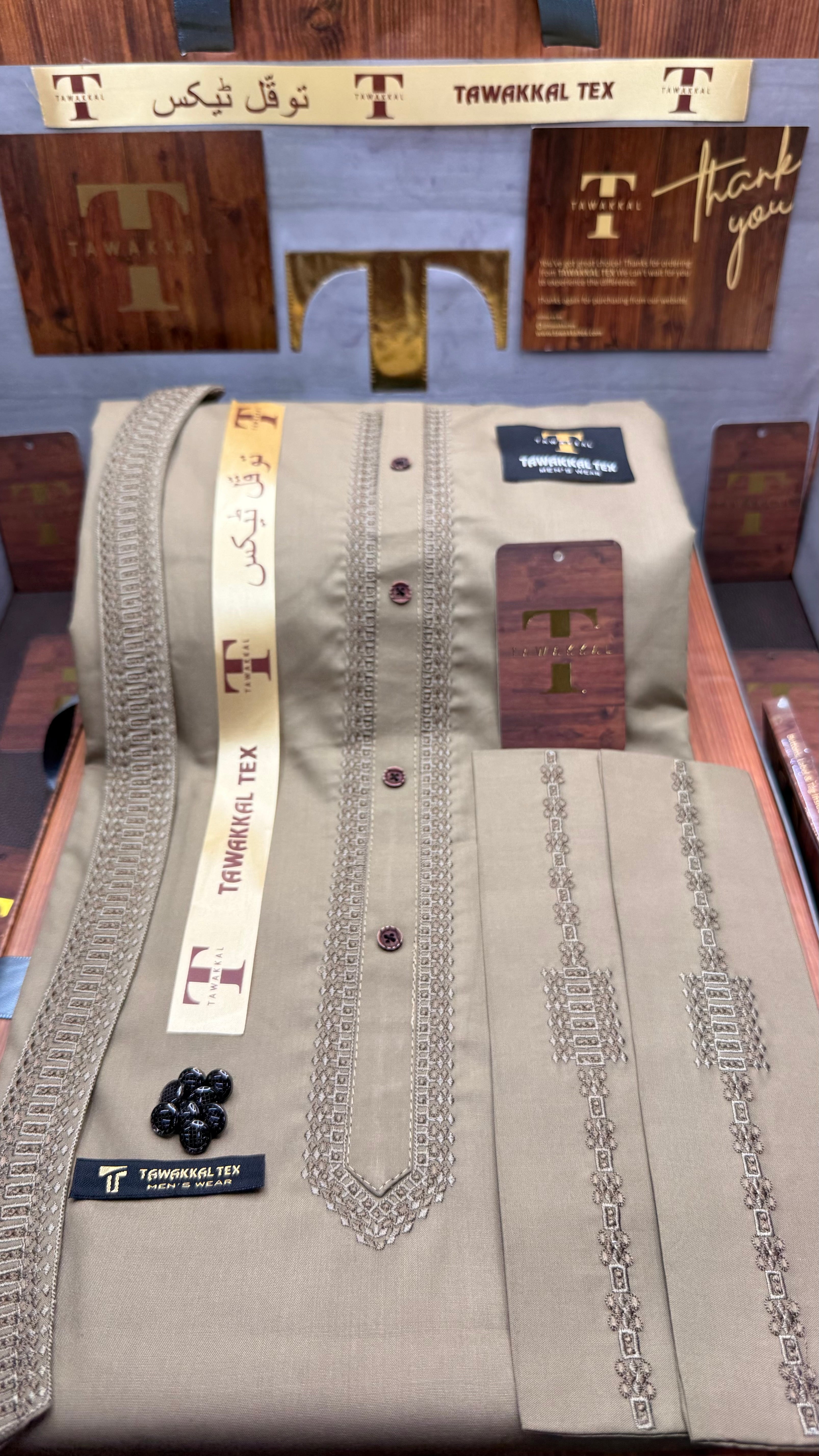 -41 BEIGE DESERT MIST KURTA SALAWAR (PREMIUM OSMANI EMBROIDERY PATHANI)