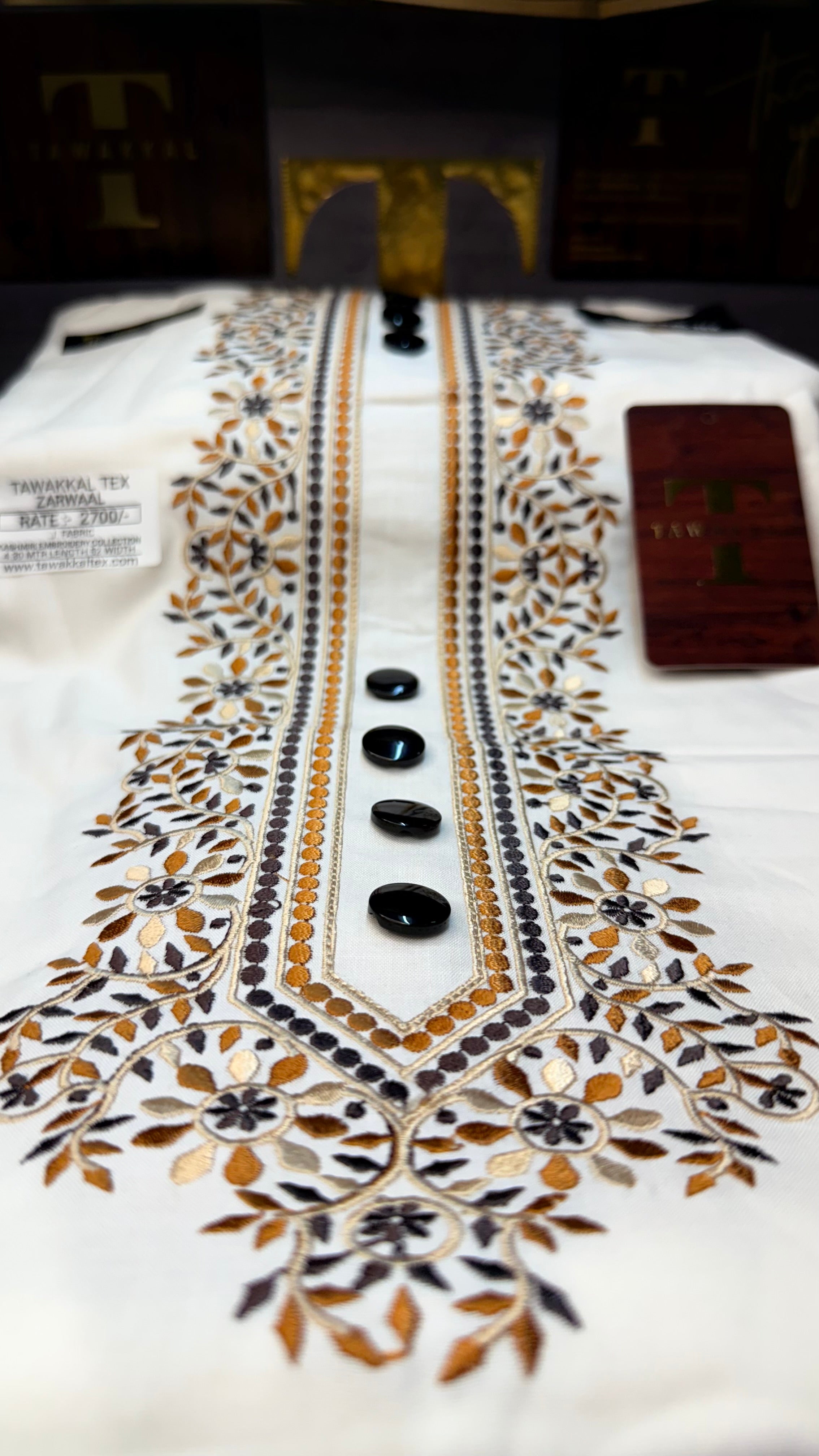 ZARWAAL OLIVE NOIR 101-10 MULTI COLOUR KASHMIRI EMBROIDERY UNSTICHED FULL KURTA SALWAR PATHANI (J. FABRIC IMPORTED) “Pics are clicked in HD cameras. Original color may vary from mobile to mobile depending on your handset. – Tawakkal Tex”