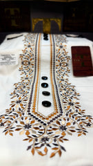 ZARWAAL OLIVE NOIR 101-10 MULTI COLOUR KASHMIRI EMBROIDERY UNSTICHED FULL KURTA SALWAR PATHANI (J. FABRIC IMPORTED) “Pics are clicked in HD cameras. Original color may vary from mobile to mobile depending on your handset. – Tawakkal Tex”