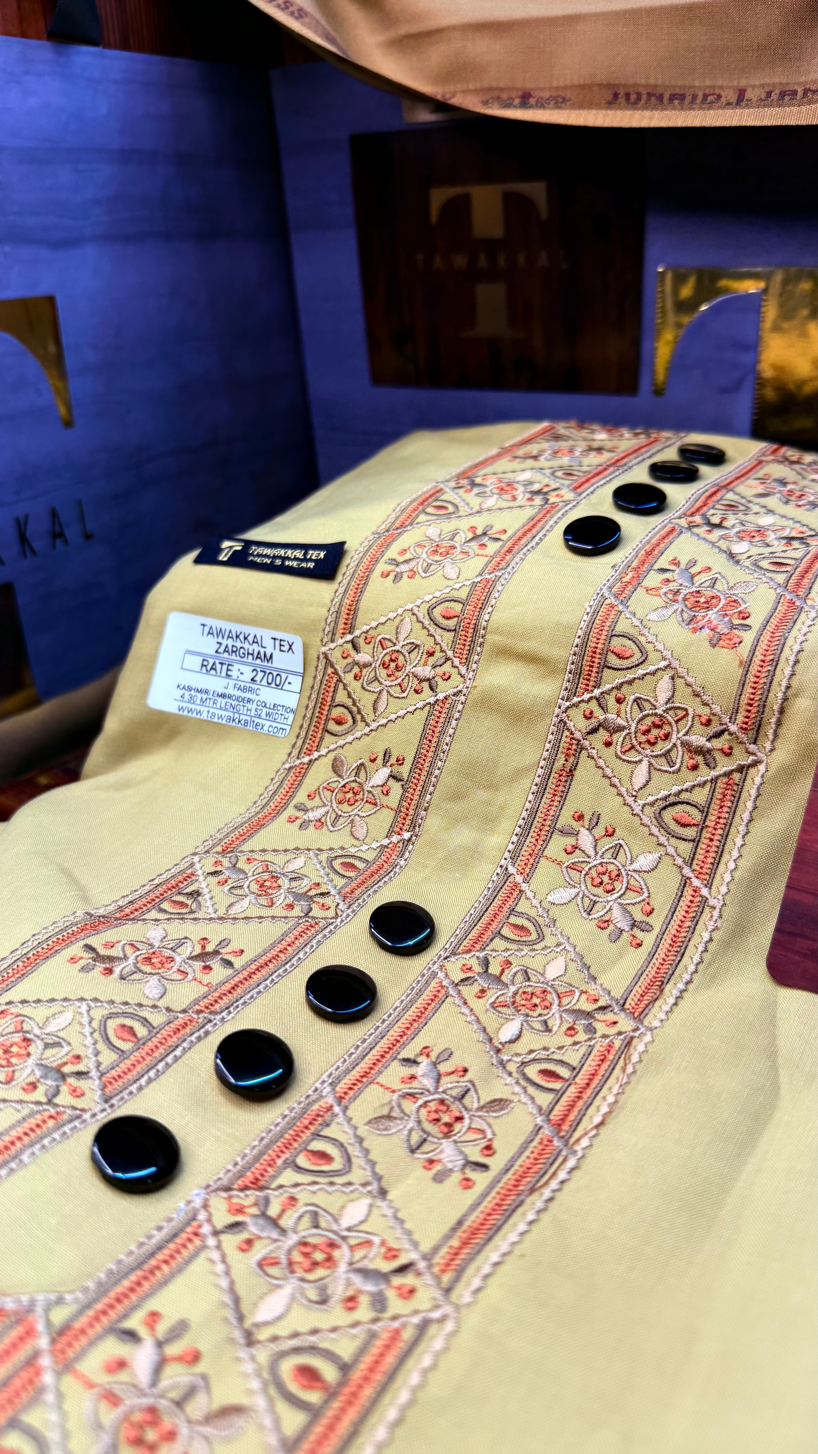 ZARGHAM GOLDEN DUNE 109-05 MULTI COLOUR KASHMIRI EMBROIDERY UNSTICHED FULL KURTA SALWAR PATHANI (J. FABRIC IMPORTED) “Pics are clicked in HD cameras. Original color may vary from mobile to mobile depending on your handset. – Tawakkal Tex”