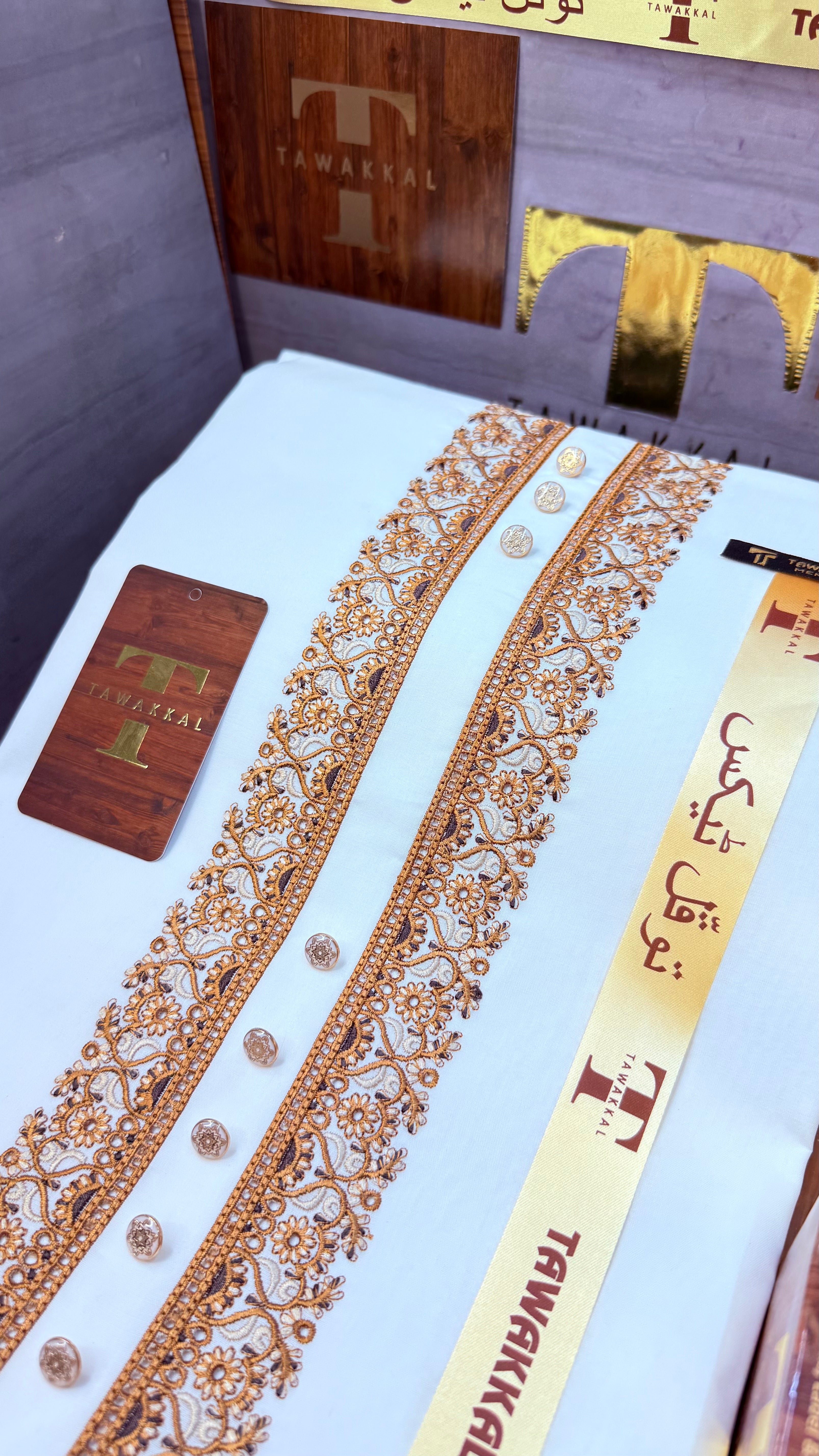 -A SULTAN GOLD KASHMIRI IMPORTED KURTA SALWAR PATHANI.(WITH AQ365 PERFUME FREE)