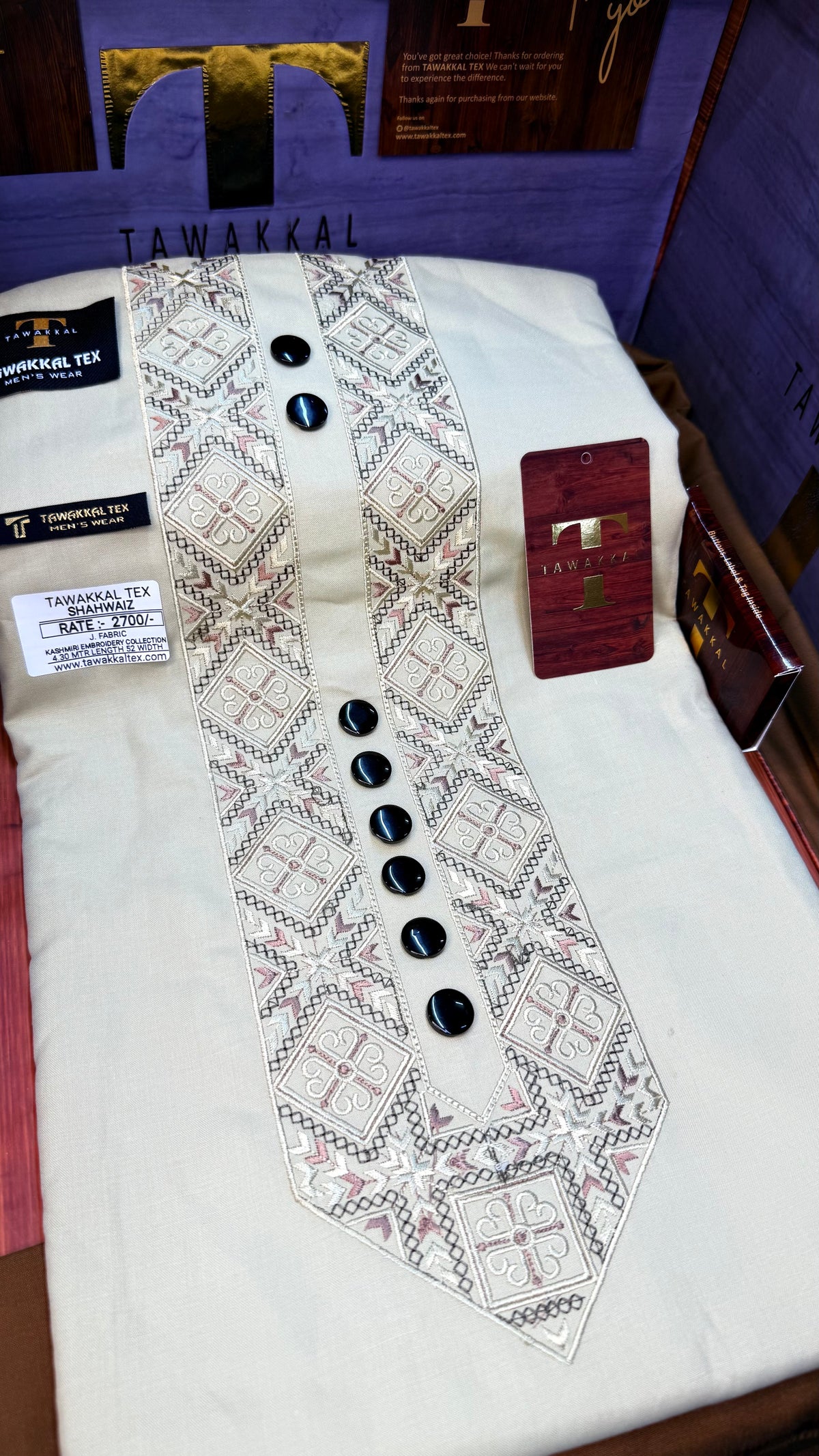 SHAHWAIZ PEARL CREAM 110-03MULTI COLOUR KASHMIRI EMBROIDERY UNSTICHED FULL KURTA SALWAR PATHANI (J. FABRIC IMPORTED) “Pics are clicked in HD cameras. Original color may vary from mobile to mobile depending on your handset. – Tawakkal Tex”