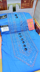 BADALSHAH TEAL MIDNIGHT 105-09MULTI COLOUR KASHMIRI EMBROIDERY UNSTICHED FULL KURTA SALWAR PATHANI (J. FABRIC IMPORTED) “Pics are clicked in HD cameras. Original color may vary from mobile to mobile depending on your handset. – Tawakkal Tex”