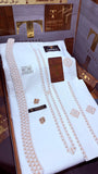 -FAKHAR-E-MULK BOSKI KING WHITE ADVANCE TARKASHI EMBROIDERY UNSTICHED KURTA SALWAR PATHANI (TAWAKKAL TEX)