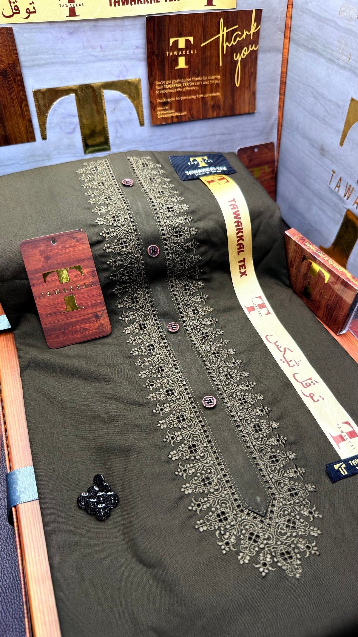 -27 OLIVE SULTAN KURTA SALAWAR (PREMIUM SULEMANI EMBROIDERY PATHANI)