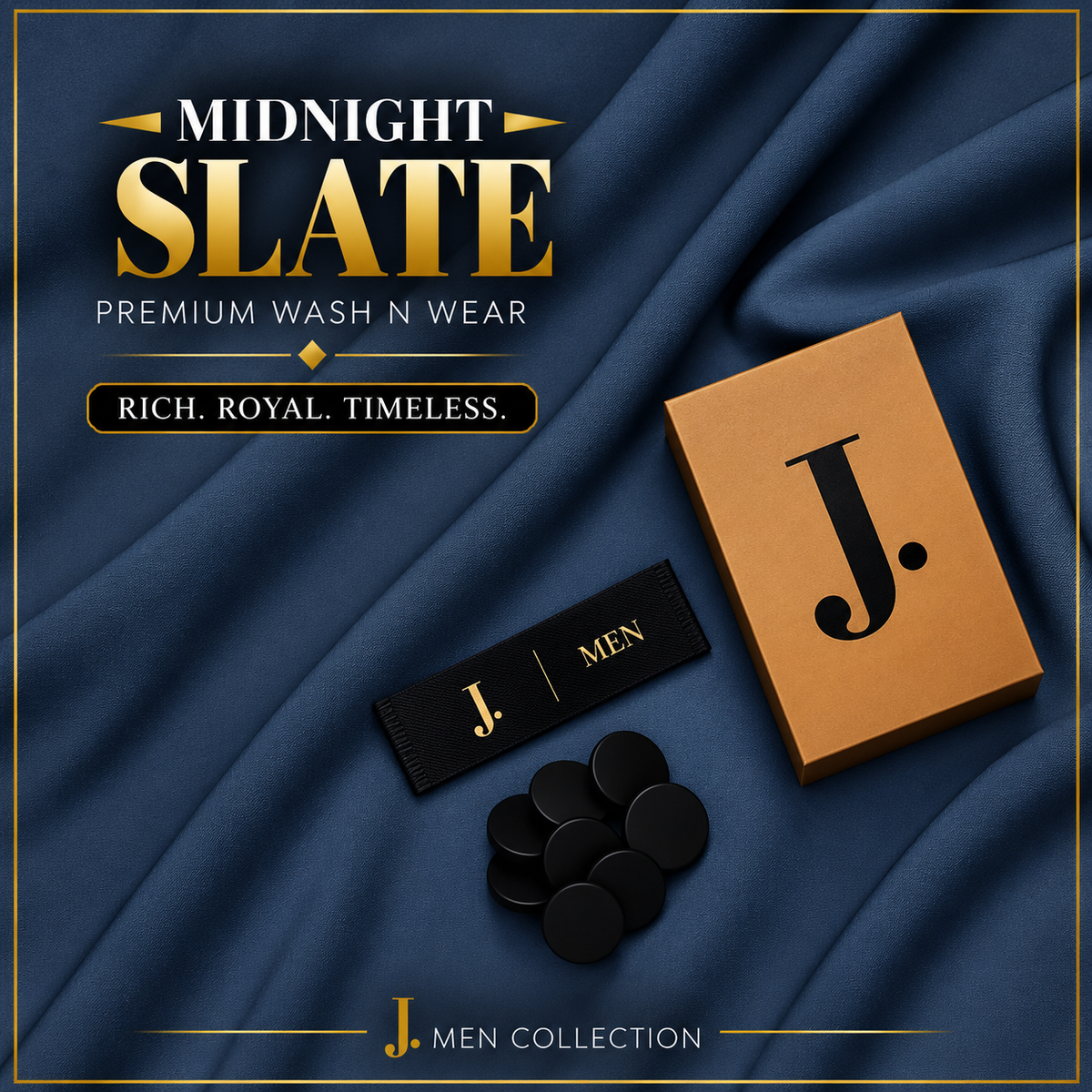 J. Men Premium Wash N Wear Fabric    – MIDNIGHT SLATE –  | 4.5 Meter
