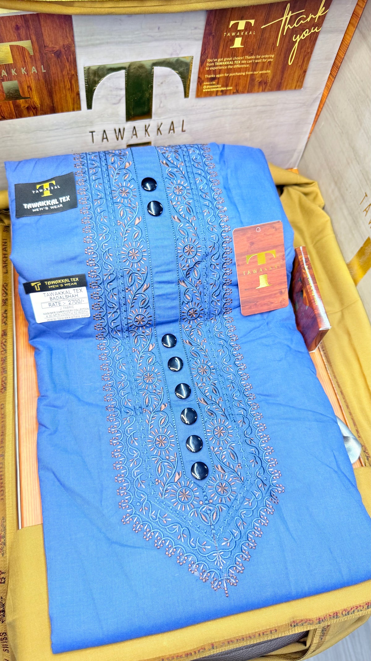 BADALSHAH TEAL MIDNIGHT 105-09MULTI COLOUR KASHMIRI EMBROIDERY UNSTICHED FULL KURTA SALWAR PATHANI (J. FABRIC IMPORTED) “Pics are clicked in HD cameras. Original color may vary from mobile to mobile depending on your handset. – Tawakkal Tex”