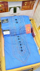 BADALSHAH TEAL MIDNIGHT 105-09MULTI COLOUR KASHMIRI EMBROIDERY UNSTICHED FULL KURTA SALWAR PATHANI (J. FABRIC IMPORTED) “Pics are clicked in HD cameras. Original color may vary from mobile to mobile depending on your handset. – Tawakkal Tex”