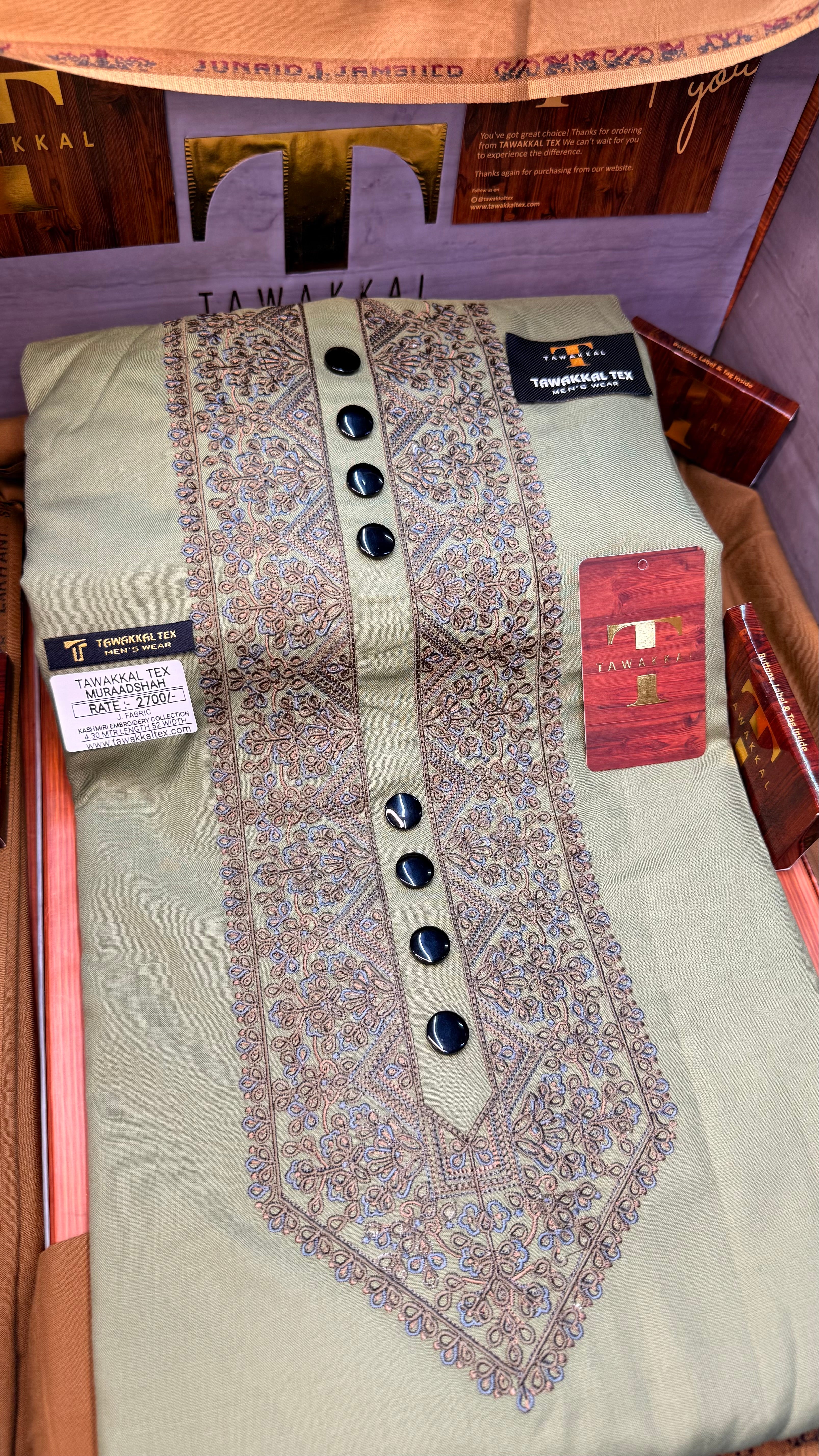 MURAADSHAH OLIVE GROVE 104-07MULTI COLOUR KASHMIRI EMBROIDERY UNSTICHED FULL KURTA SALWAR PATHANI (J. FABRIC IMPORTED) “Pics are clicked in HD cameras. Original color may vary from mobile to mobile depending on your handset. – Tawakkal Tex”