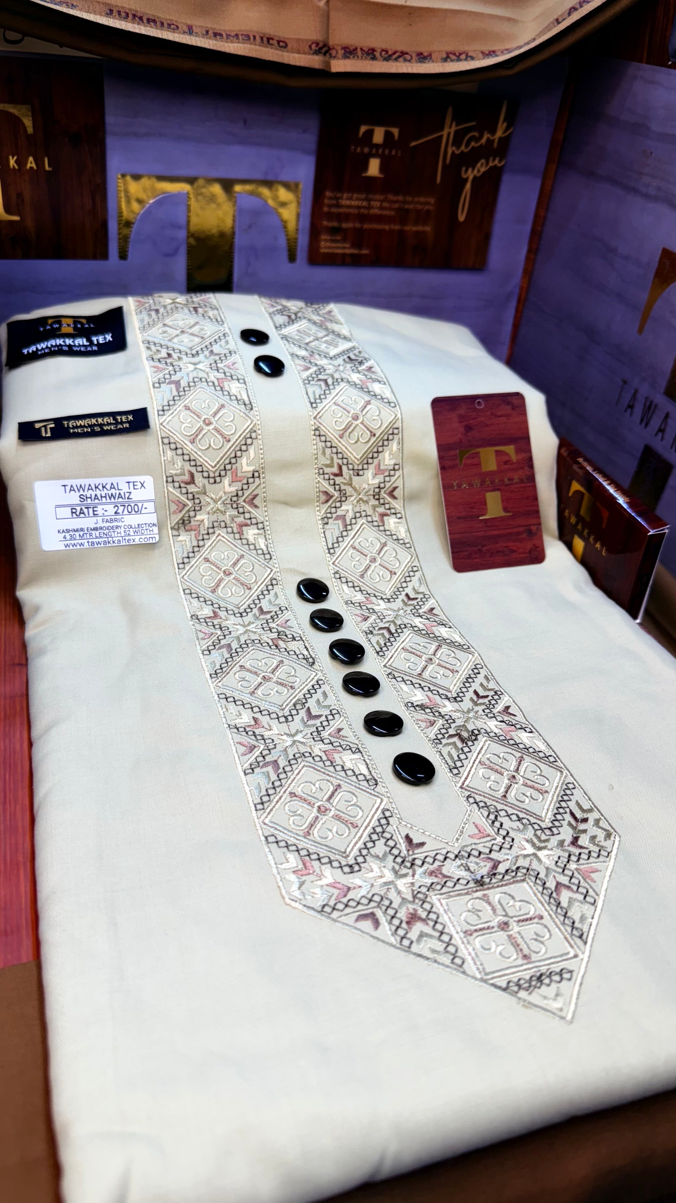 SHAHWAIZ PEARL CREAM 110-03MULTI COLOUR KASHMIRI EMBROIDERY UNSTICHED FULL KURTA SALWAR PATHANI (J. FABRIC IMPORTED) “Pics are clicked in HD cameras. Original color may vary from mobile to mobile depending on your handset. – Tawakkal Tex”